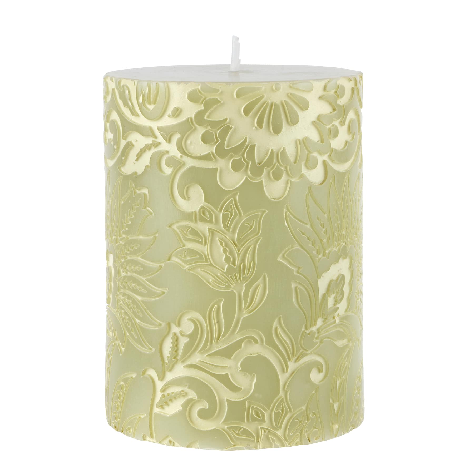 Sage & White Floral Embossed Pillar Candle by Ashland®