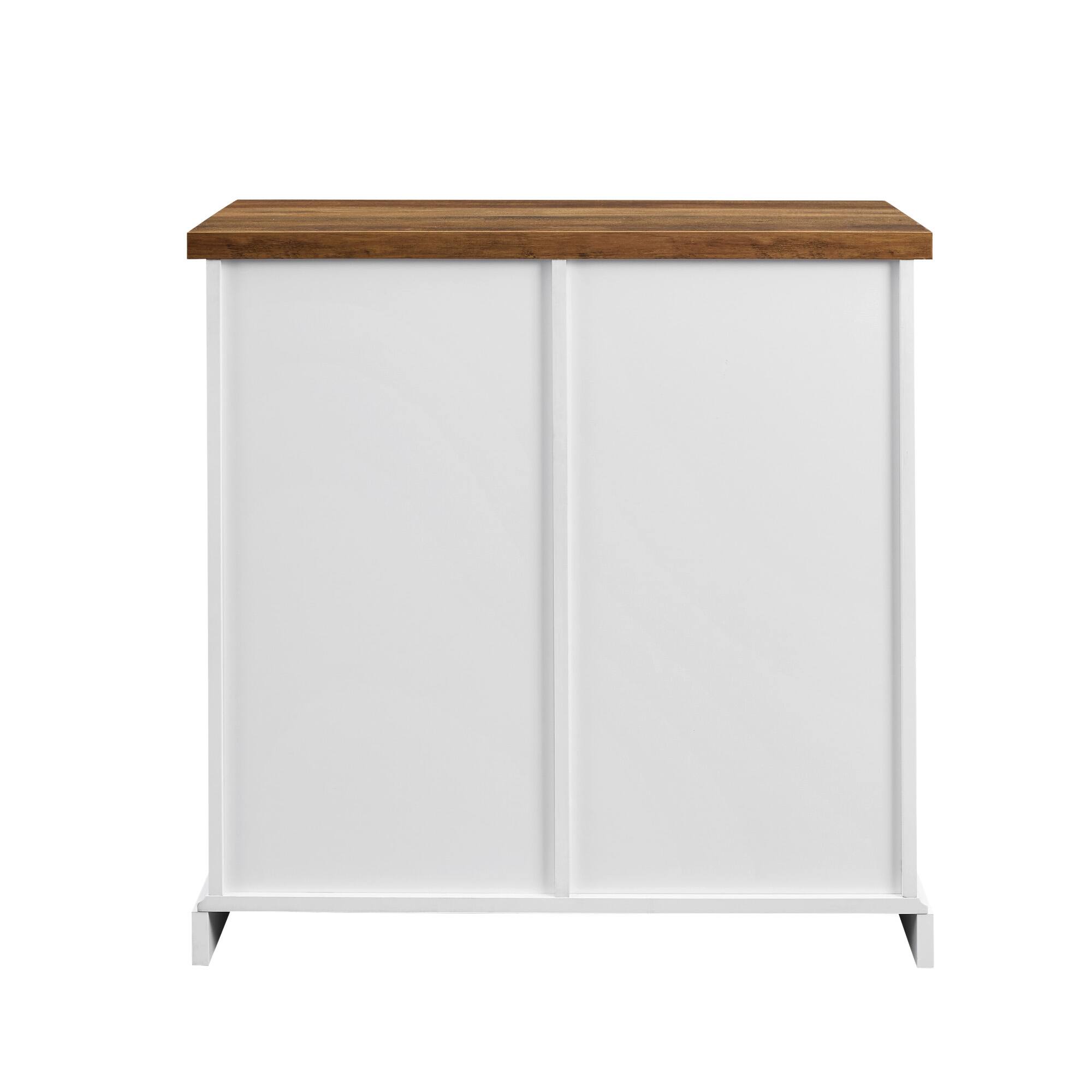 Walker Edison 32&#x22; Solid White &#x26; Reclaimed Wood Two-Tone Sliding Slat Door Accent Cabinet