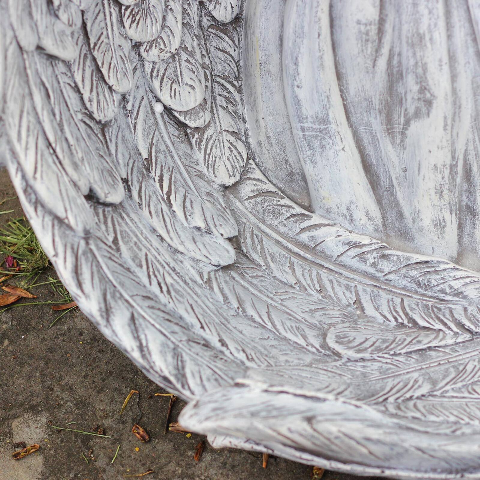 16&#x22; Gray Angel Child Wrapped in Wings Outdoor Bird Bath