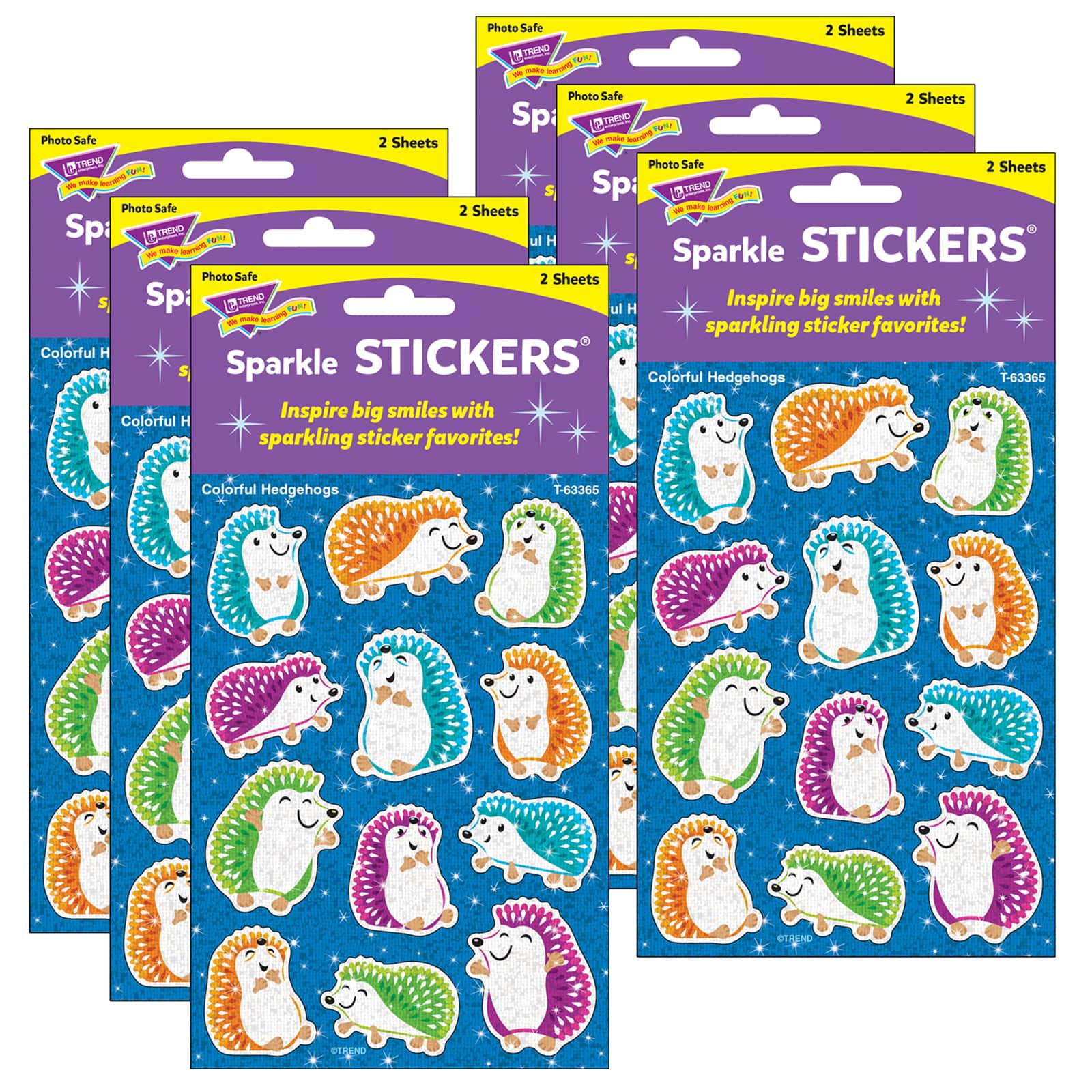 Trend Enterprises&#xAE; Sparkle Stickers&#xAE; Colorful Hedgehogs, 6 Packs of 24