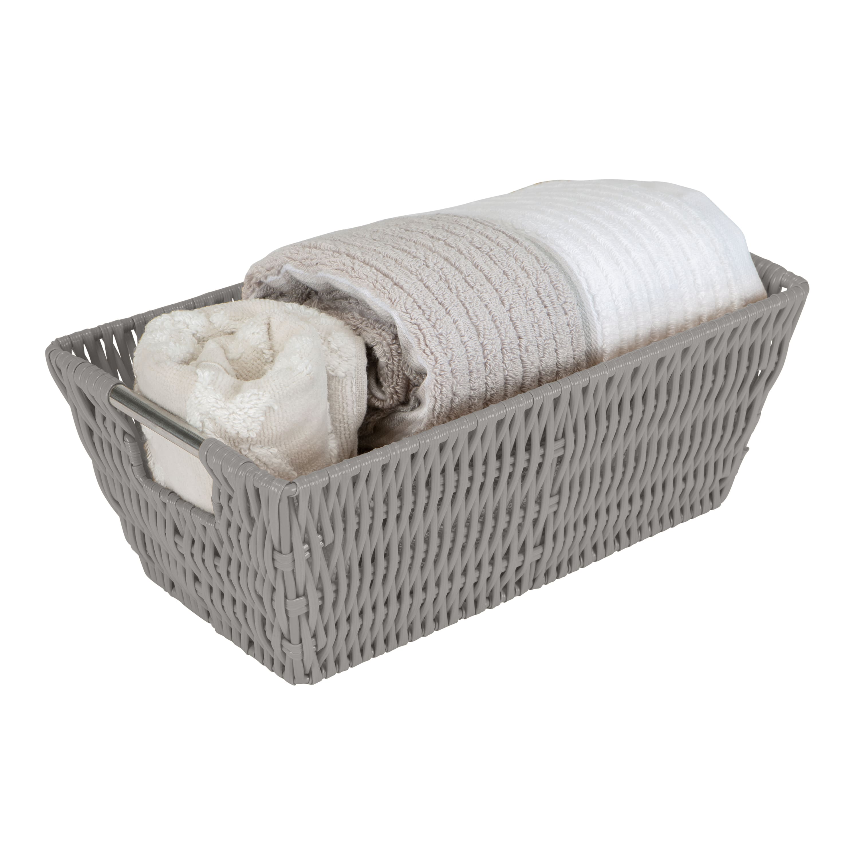 Simplify Small Gray Shelf Storage Rattan Tote Basket