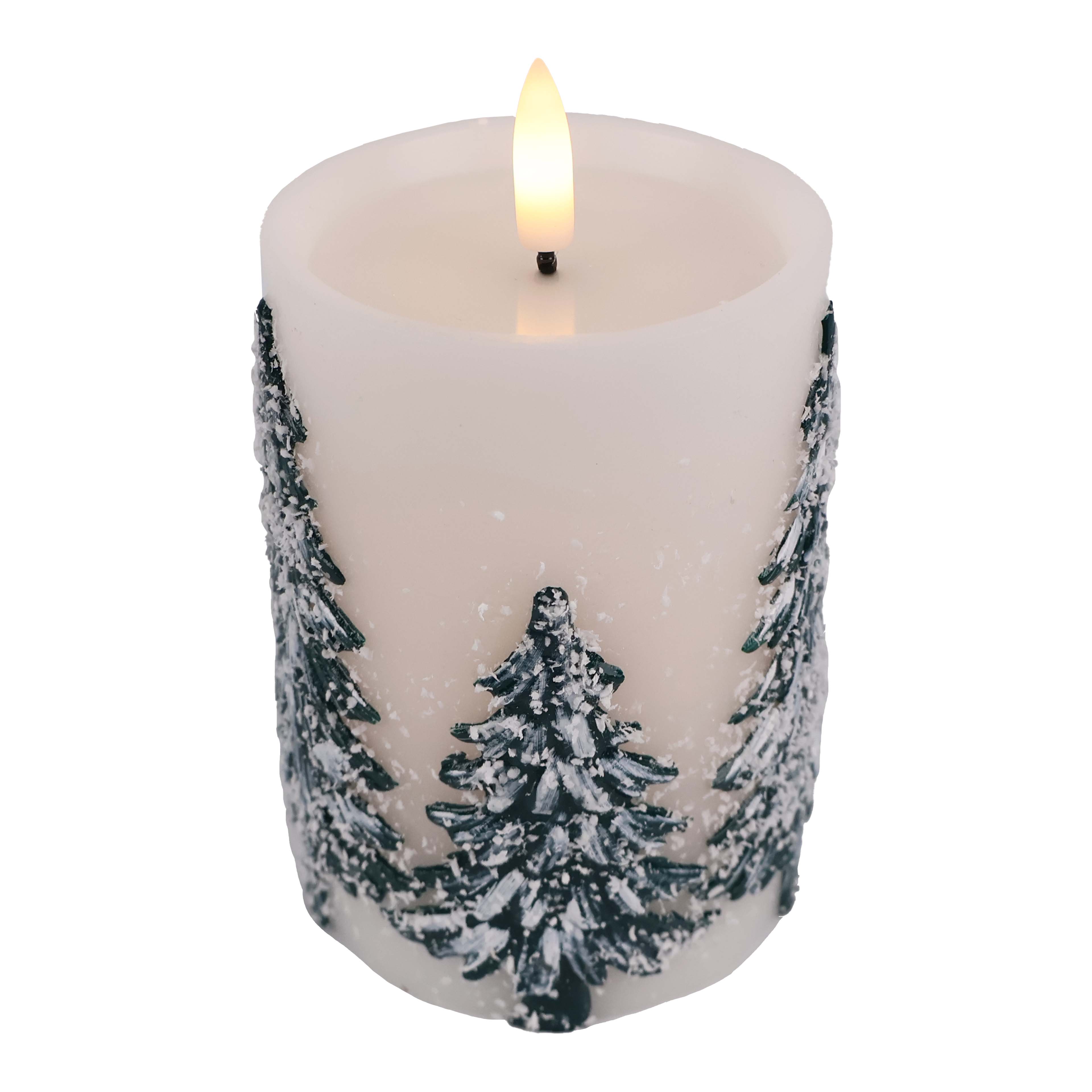 3&#x22; Flocked Trees LED Wax Pillar Candle by Ashland&#xAE;