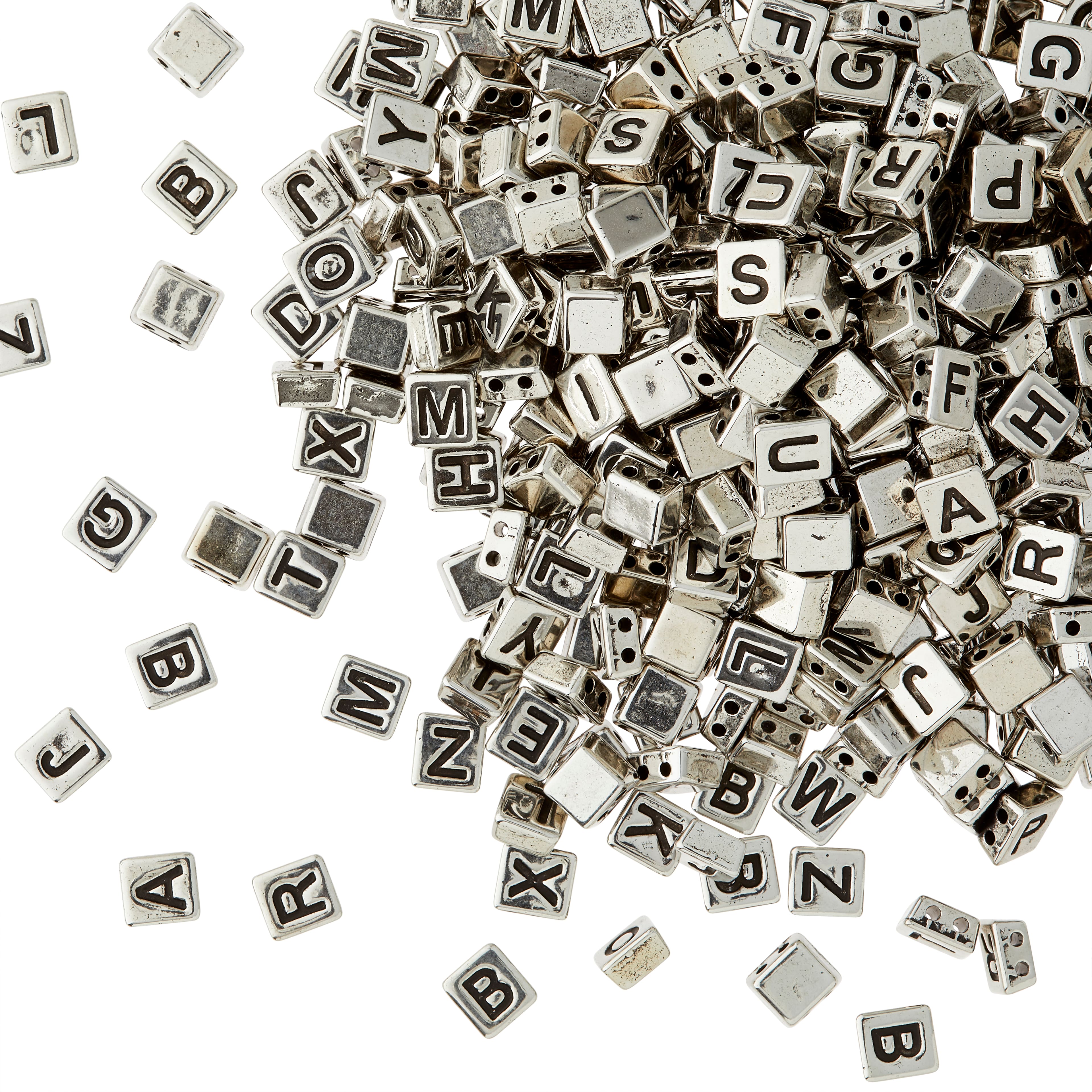 Rhodium Alphabet Plastic Craft Beads, 8mm by Bead Landing&#x2122;