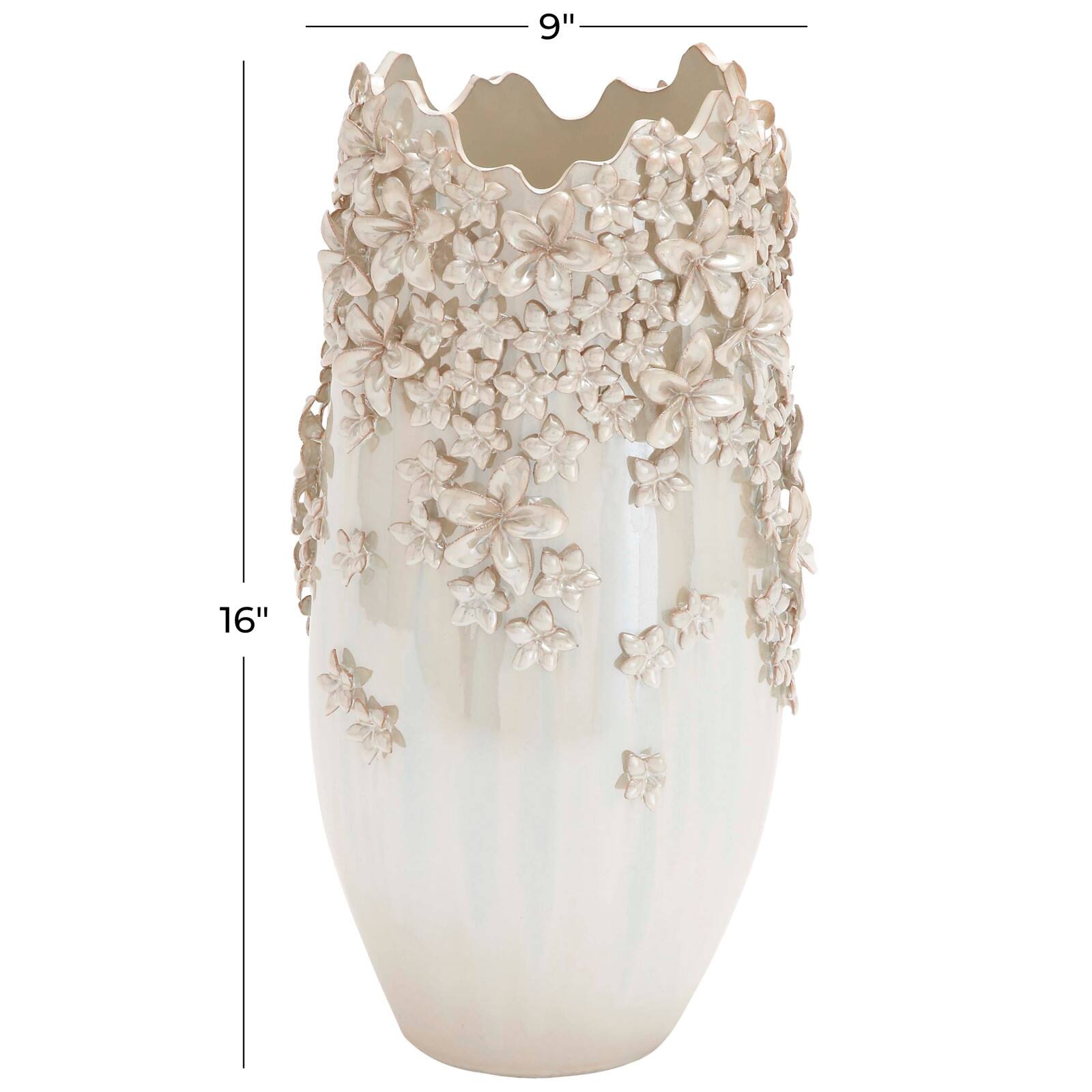 Cream Ceramic Farmhouse Vase, 16&#x22; x 9&#x22; x 9&#x22;