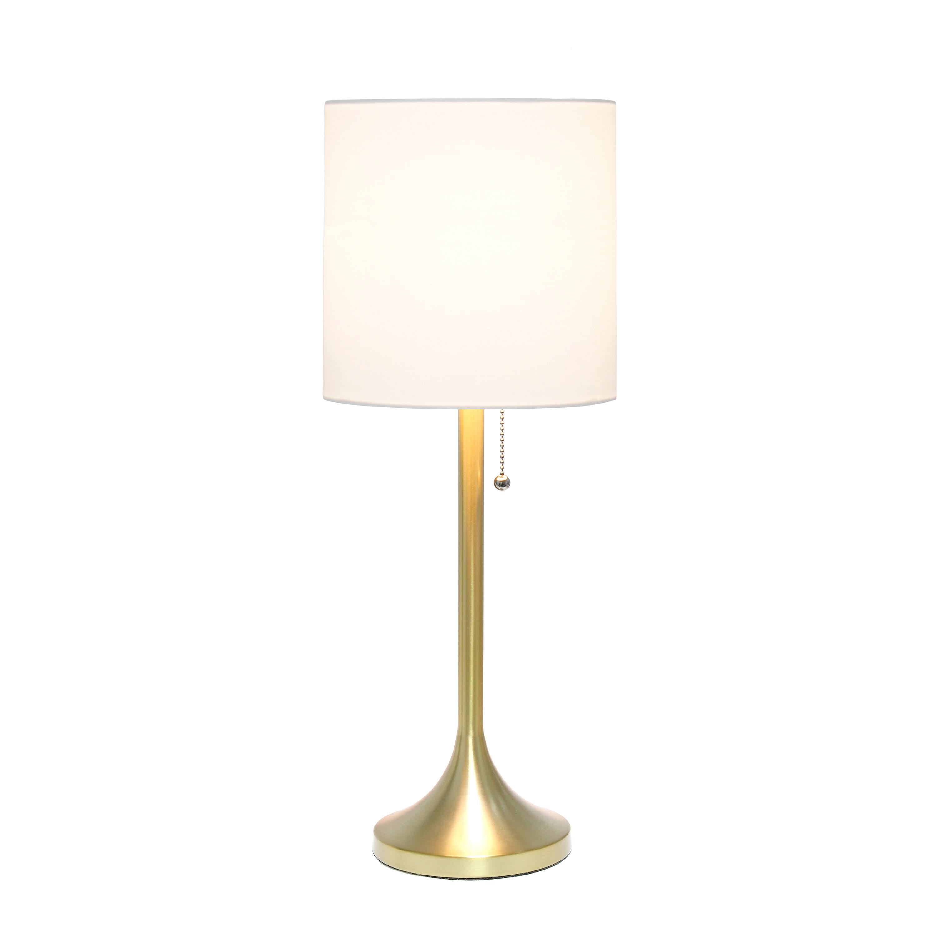 Simple Designs 21.5&#x22; Tapered Gold Table Lamp with Fabric Drum Shade