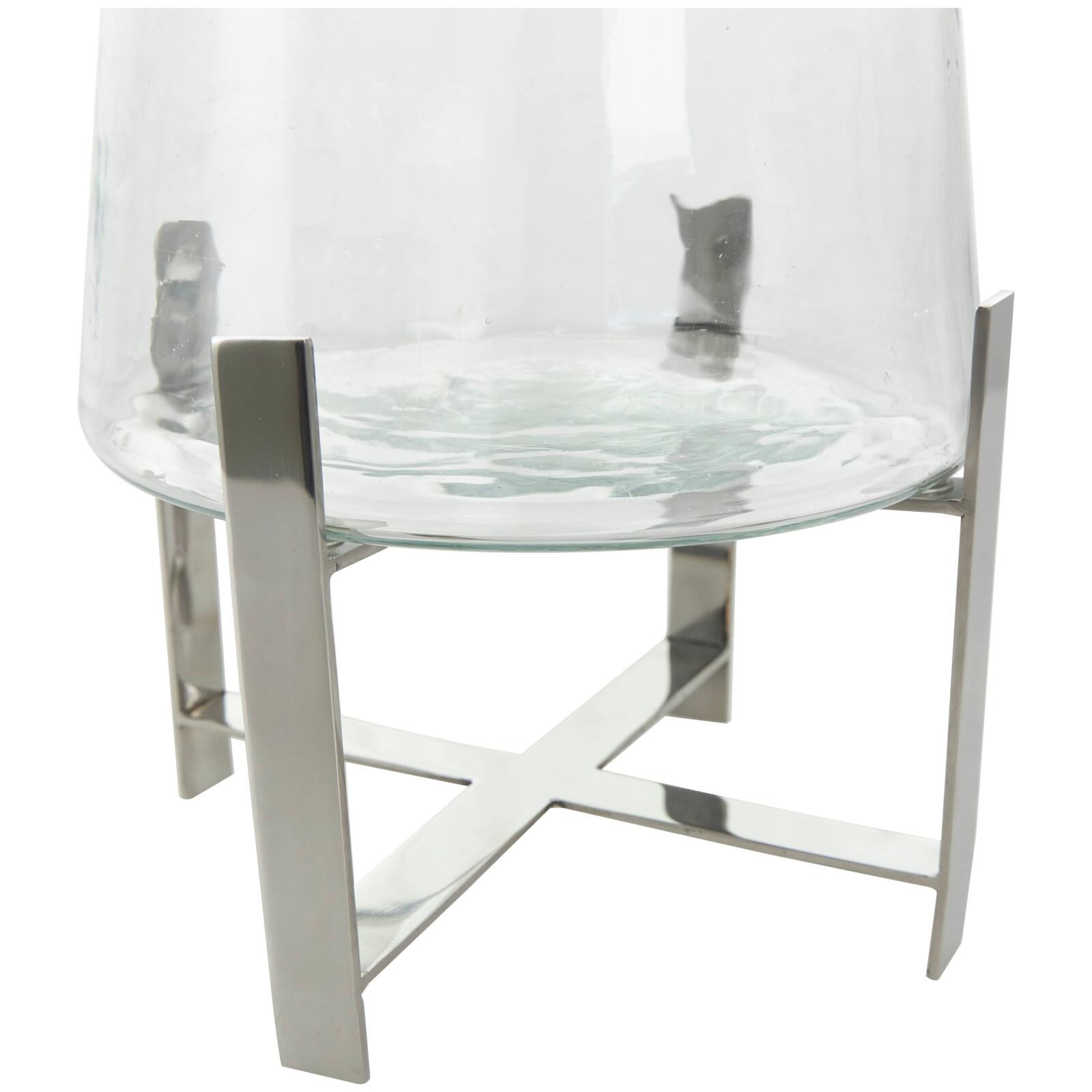 14&#x22; Clear Glass &#x26; Stainless Steel Hurricane Candle Holder