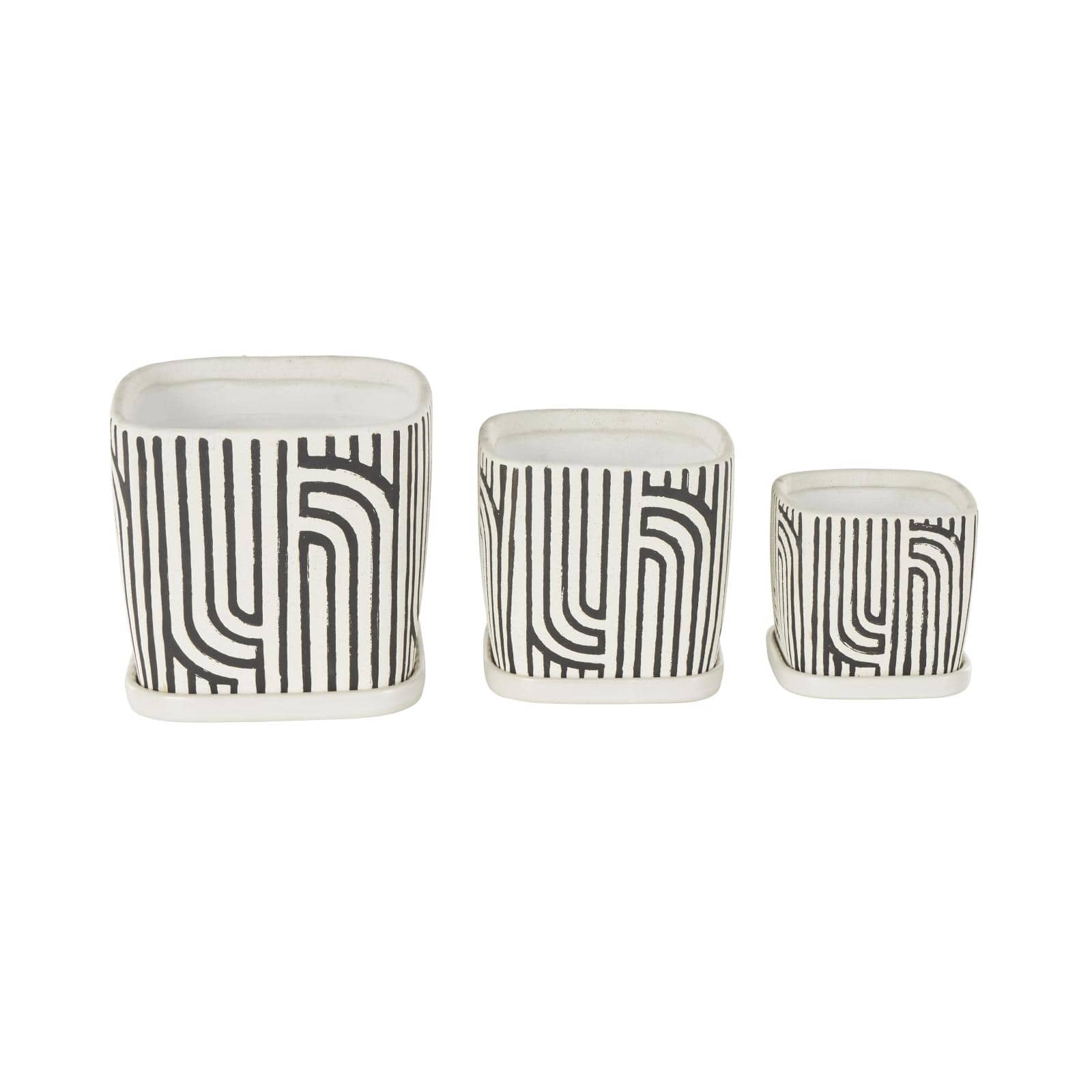 Black Geometric Linear Arch Pattern Ceramic Planter Set
