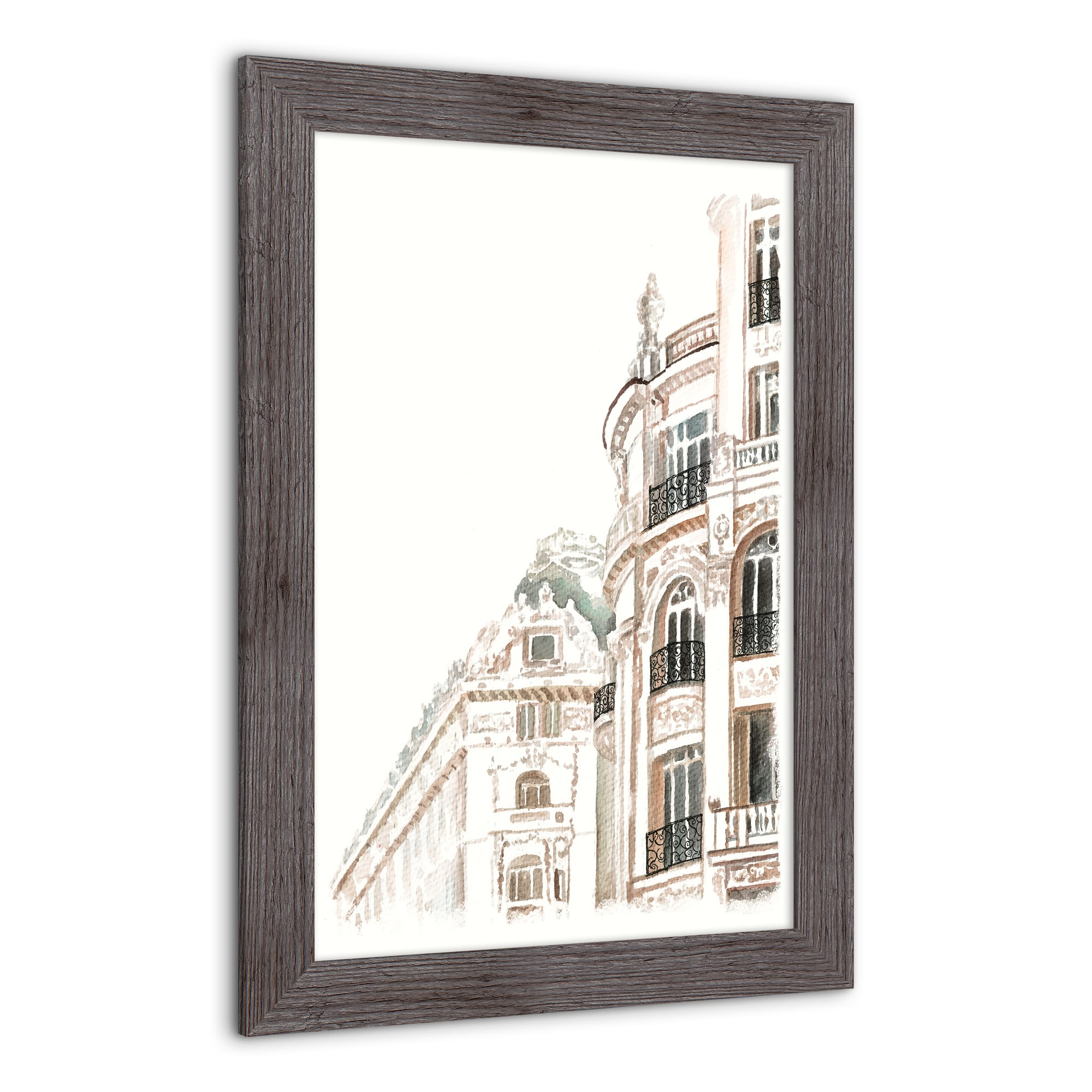 Watercolor Buildings 16" x 24" Western Gray Framed Print