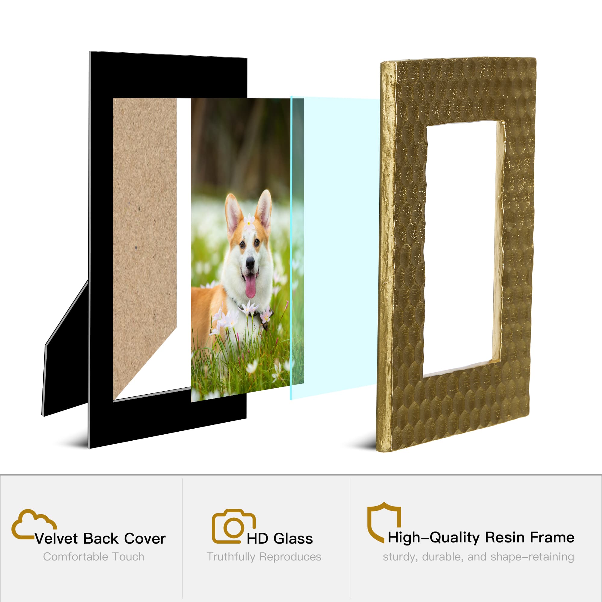 Glitzhome® 3 Pack 4" x 6" Gold Honeycomb Resin Tabletop Picture Frames