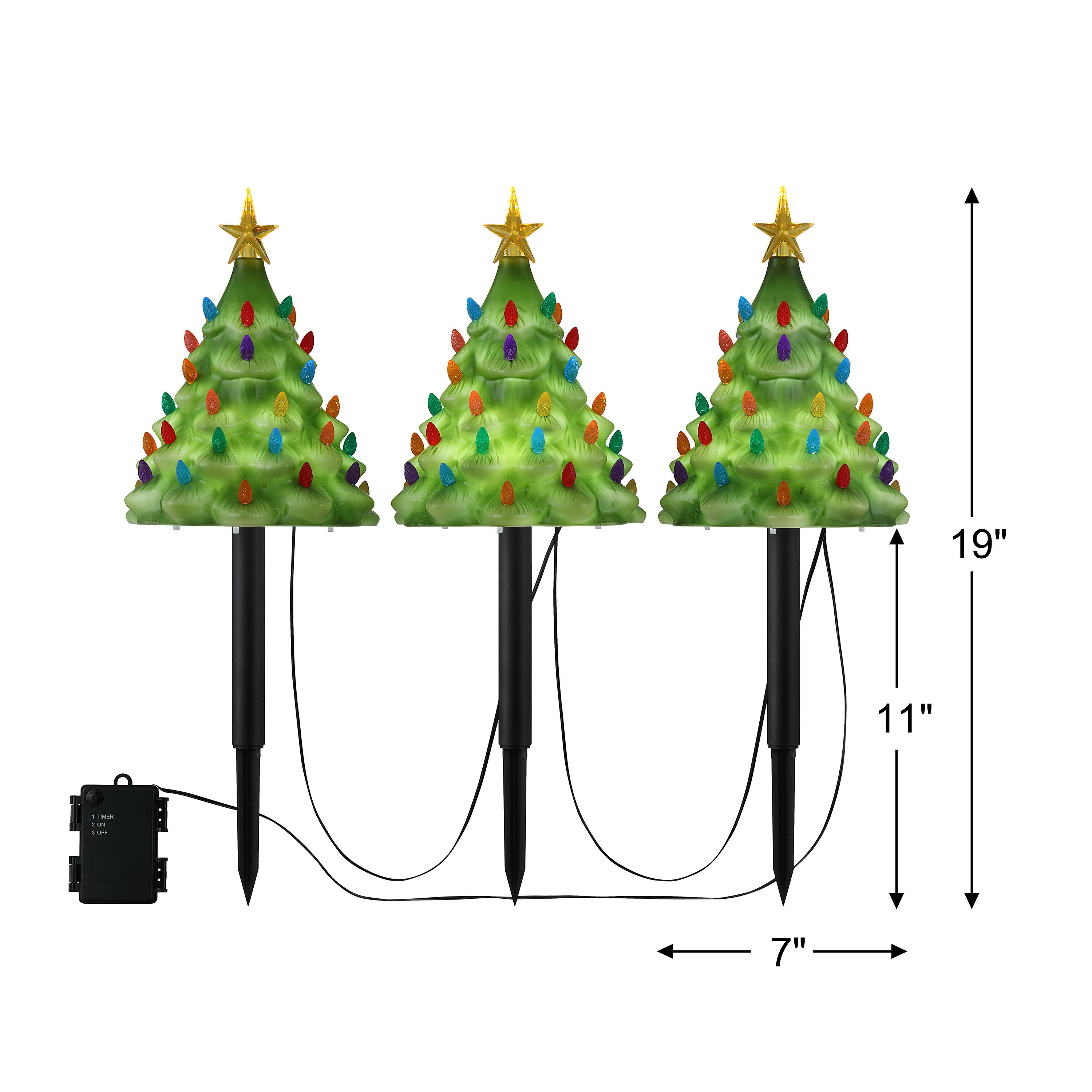 Mr. Christmas 9" Lit Blow Mold Pathway Trees Set