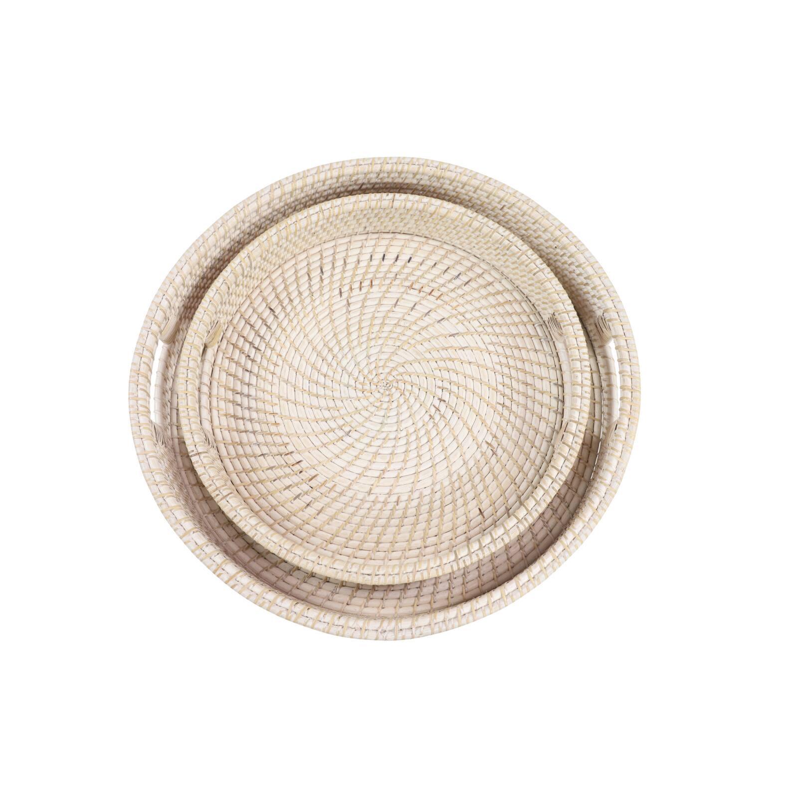 Set of 2" Cream Wood Boho Style Tray, 20", 16"