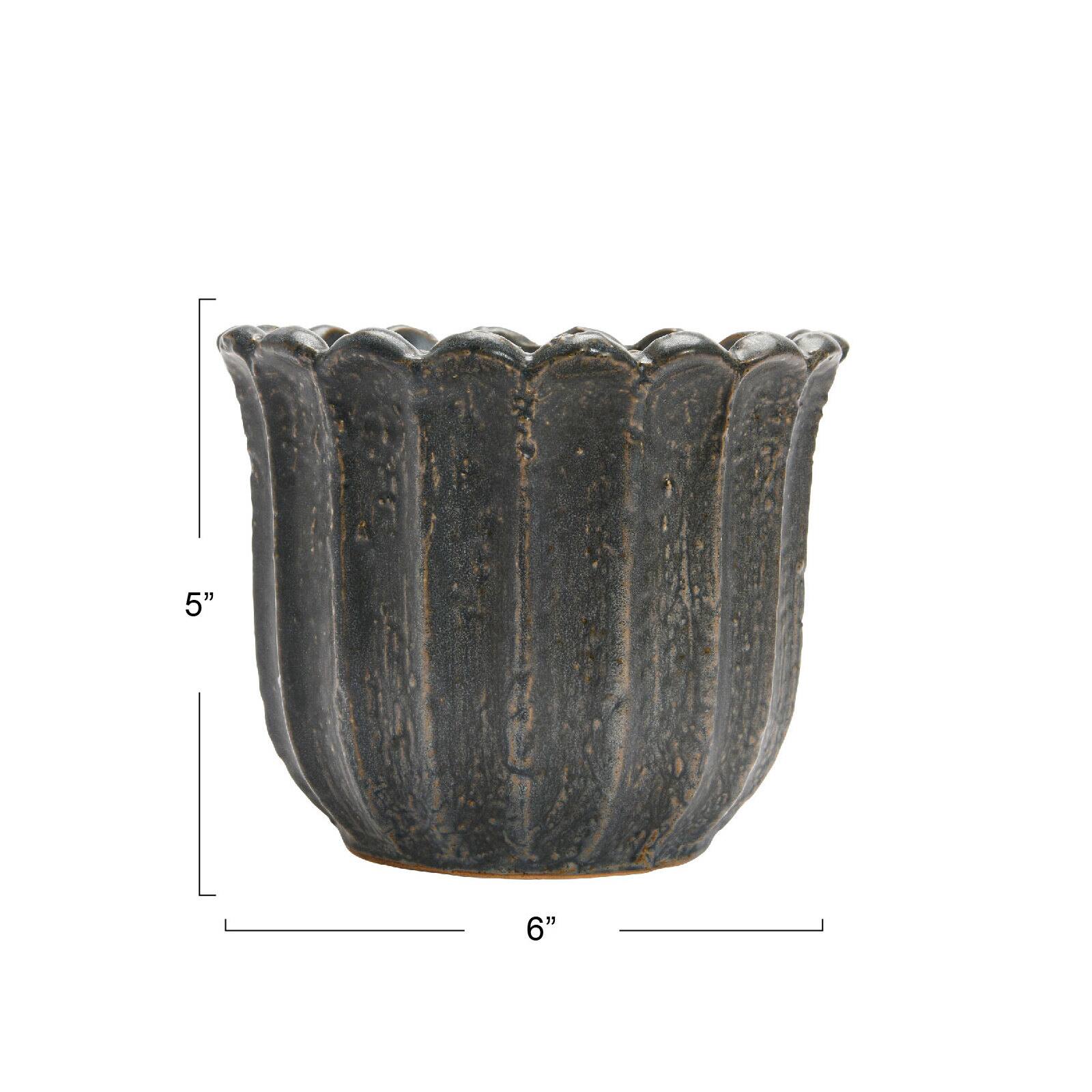 Hello Honey&#xAE; 6&#x22; Matte Black Reactive Glaze Flower Stoneware Planter