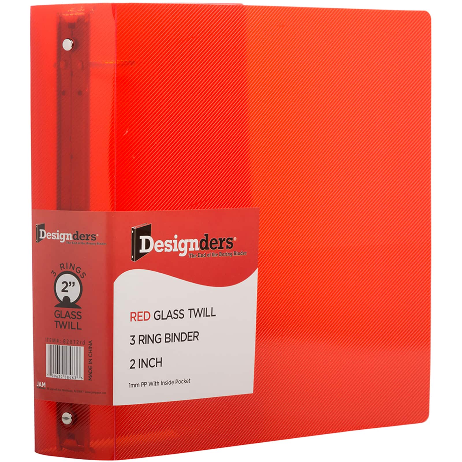 JAM Paper Designders® 2" Red Plastic 3 Metal Ring Binder