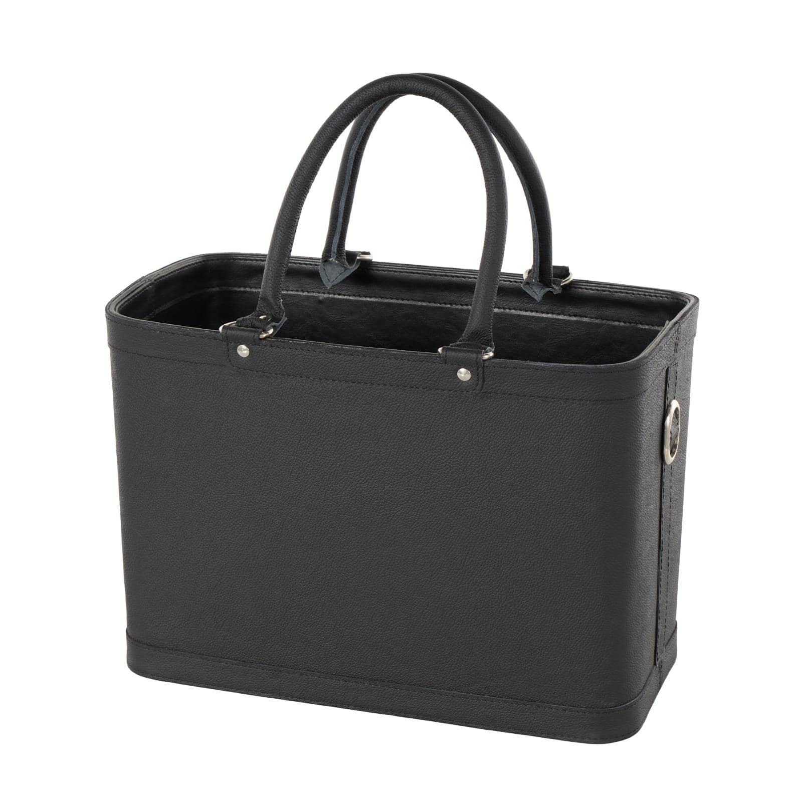 17" Black Leather Handmade Box Style Single Slot Decorative Magazine Holder with Arched Handles