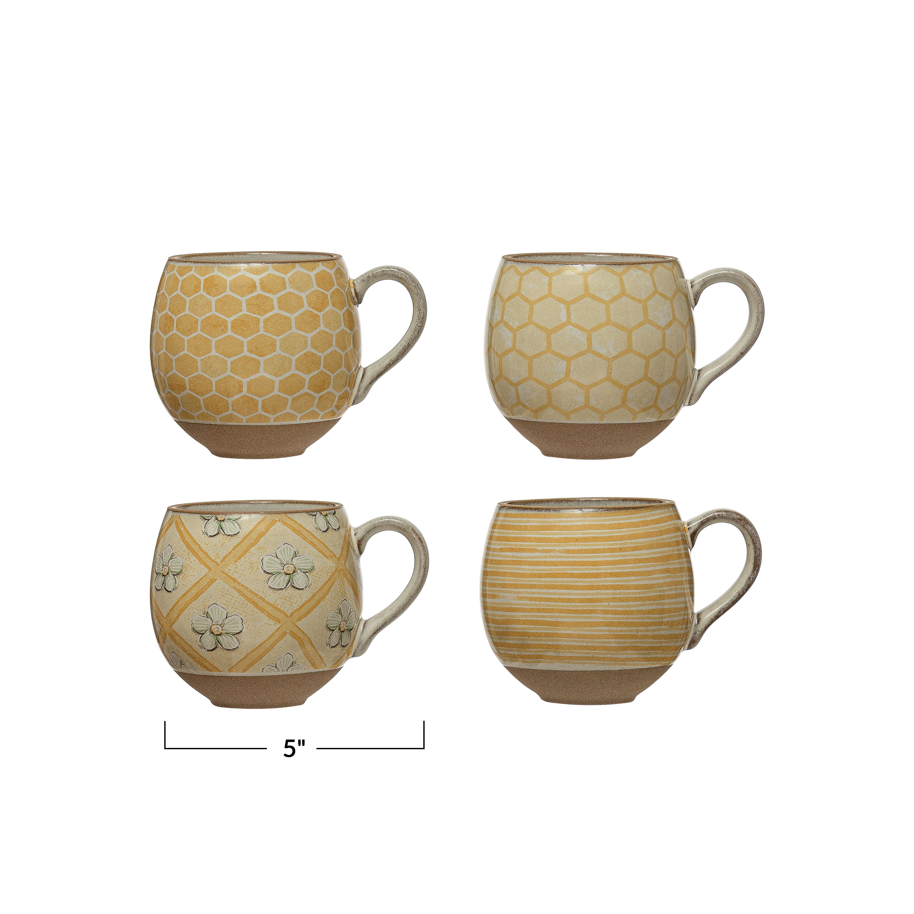 12oz. Stoneware Mug with Pattern and Interior Bee Image