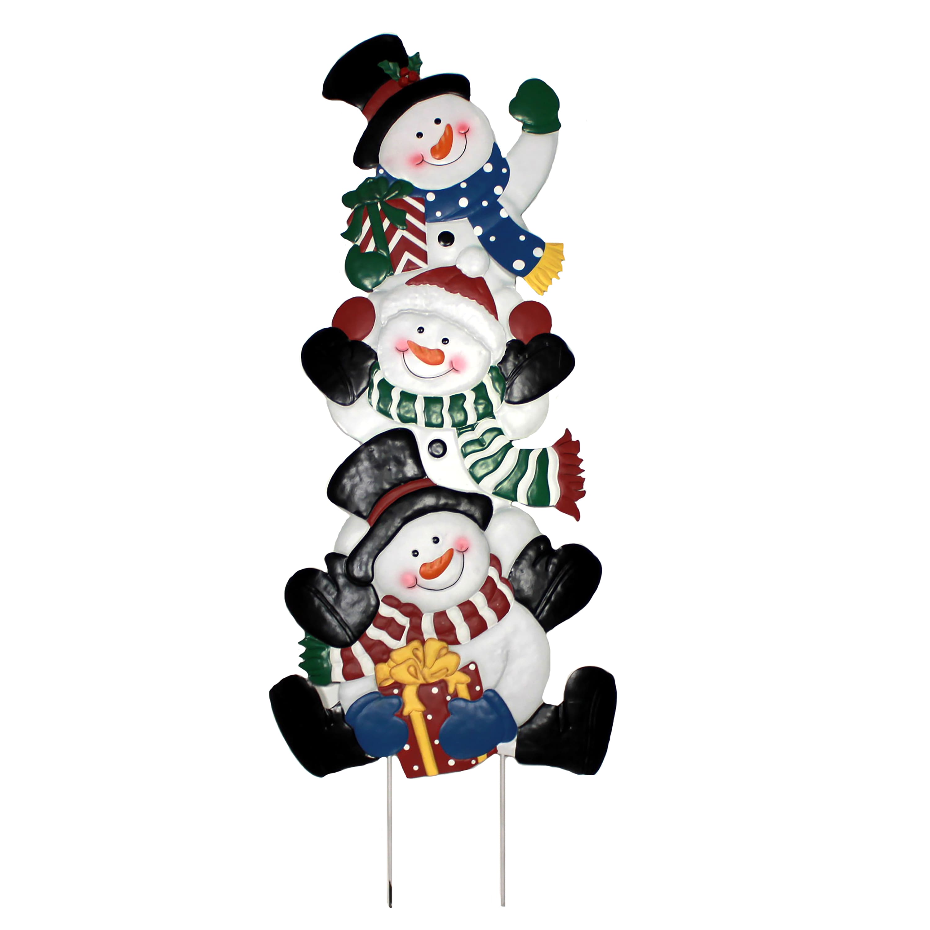 49" Stacked Snowman Metal Outdoor Yard Stake