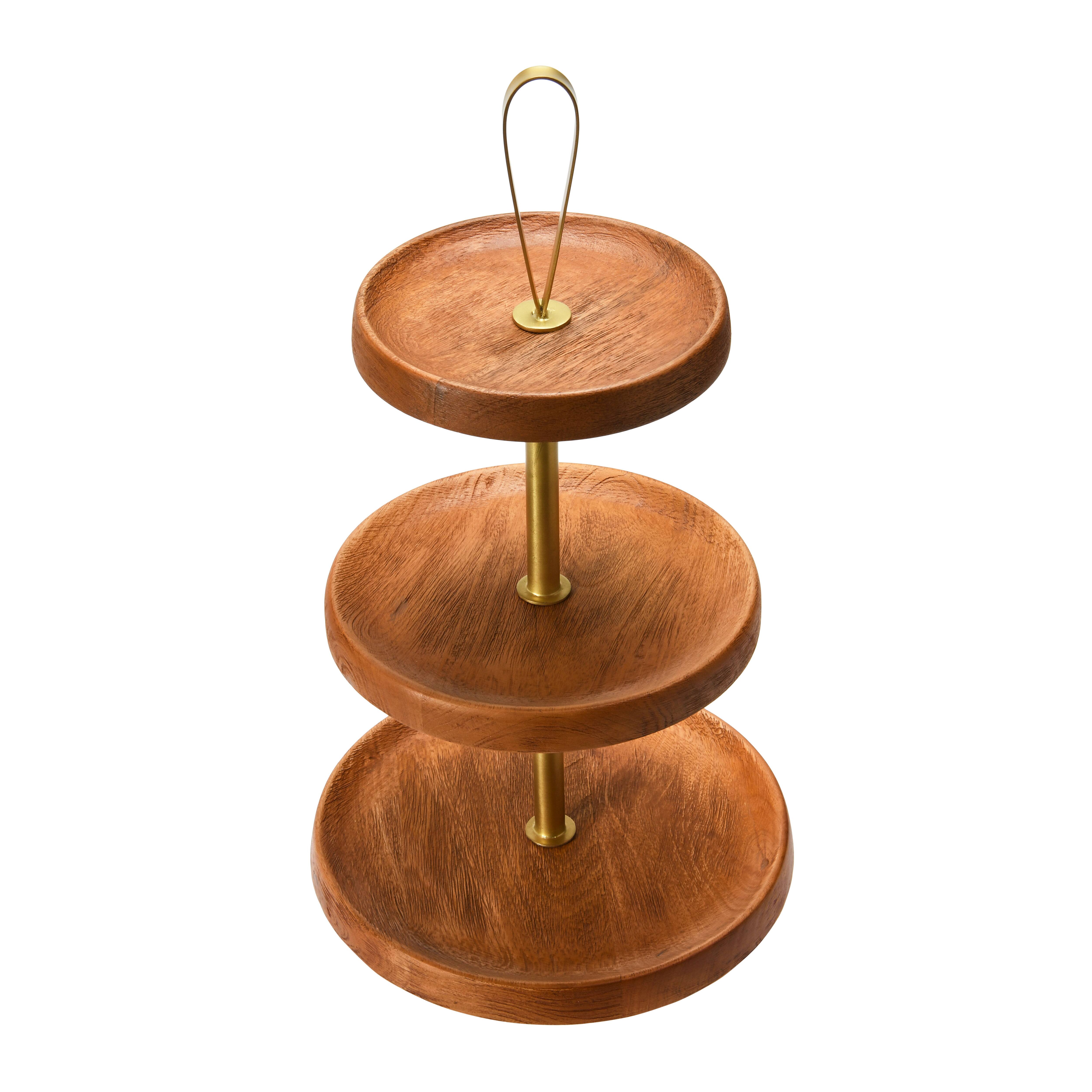 Hello Honey&#xAE; 21.5&#x22; Natural &#x26; Gold Elegant Modern 3-Tiered Tray