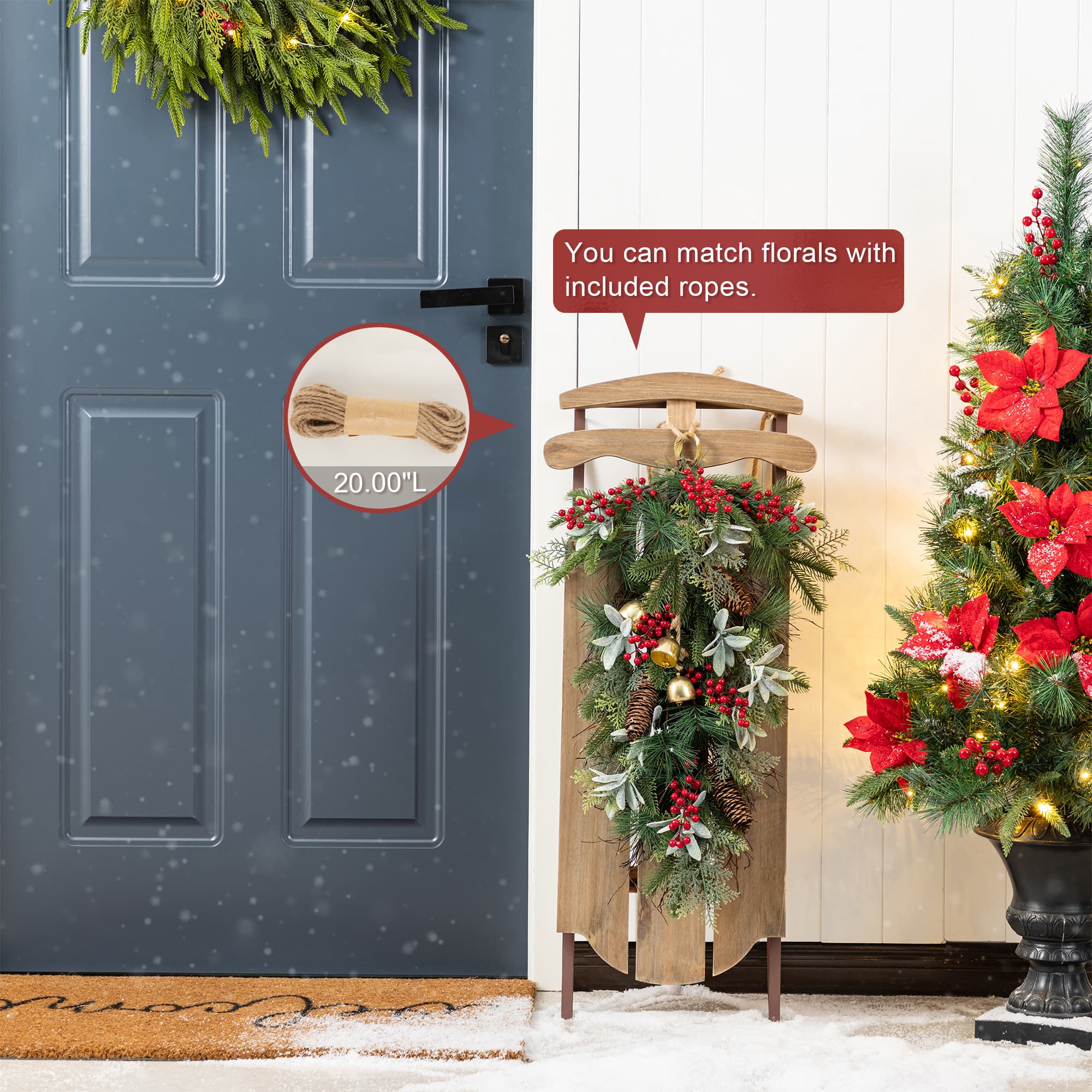 Glitzhome&#xAE; 34.25&#x22;&#xA0;Wooden Natural Christmas Sleigh Porch Decor