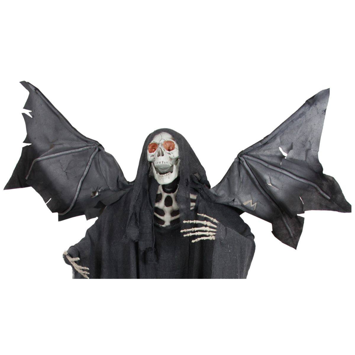 66&#x22; Pre-Lit Black &#x26; Red Sonic Skeletal Reaper with Wings Halloween D&#xE9;cor