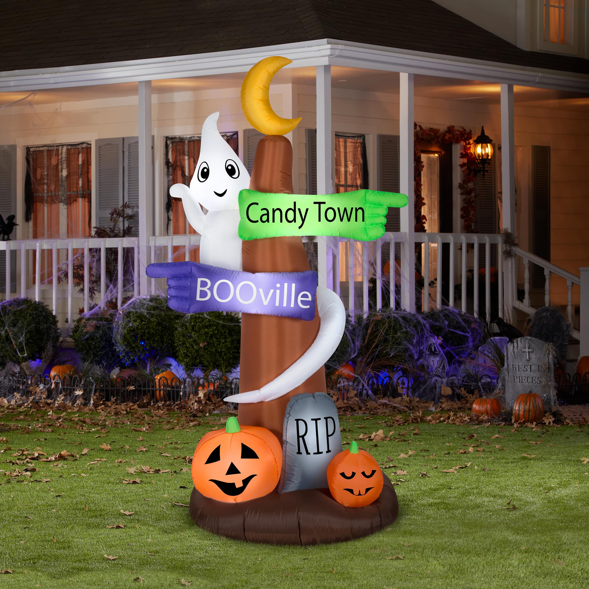 8ft. Airblown&#xAE; Inflatable Halloween Signpost &#x26; Ghost