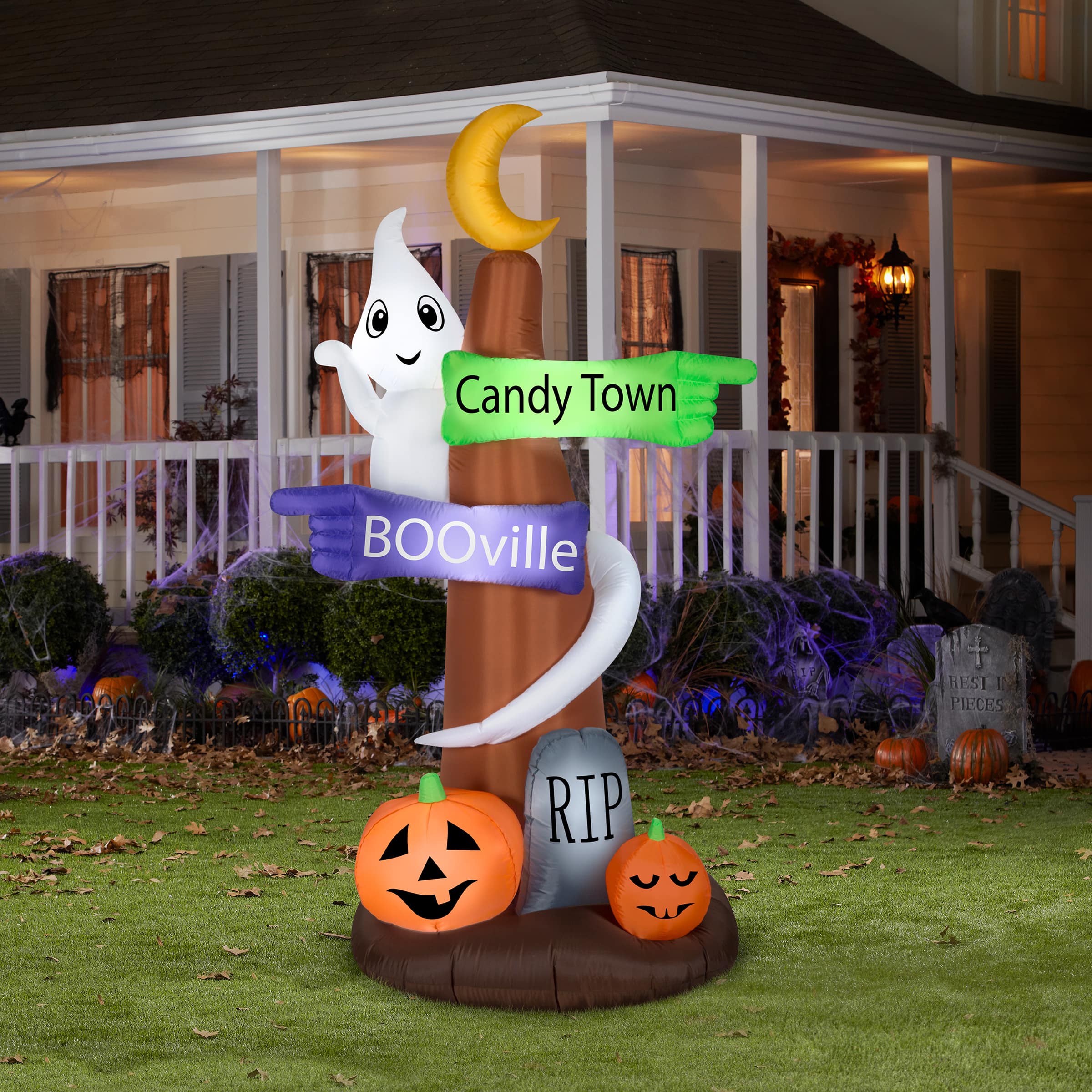 8ft. Airblown® Inflatable Halloween Signpost & Ghost