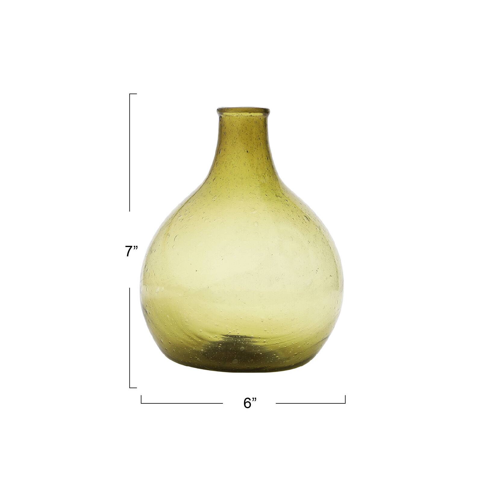 Hello Honey&#xAE; 7&#x22; Olive Green Hand Blown Glass Vase