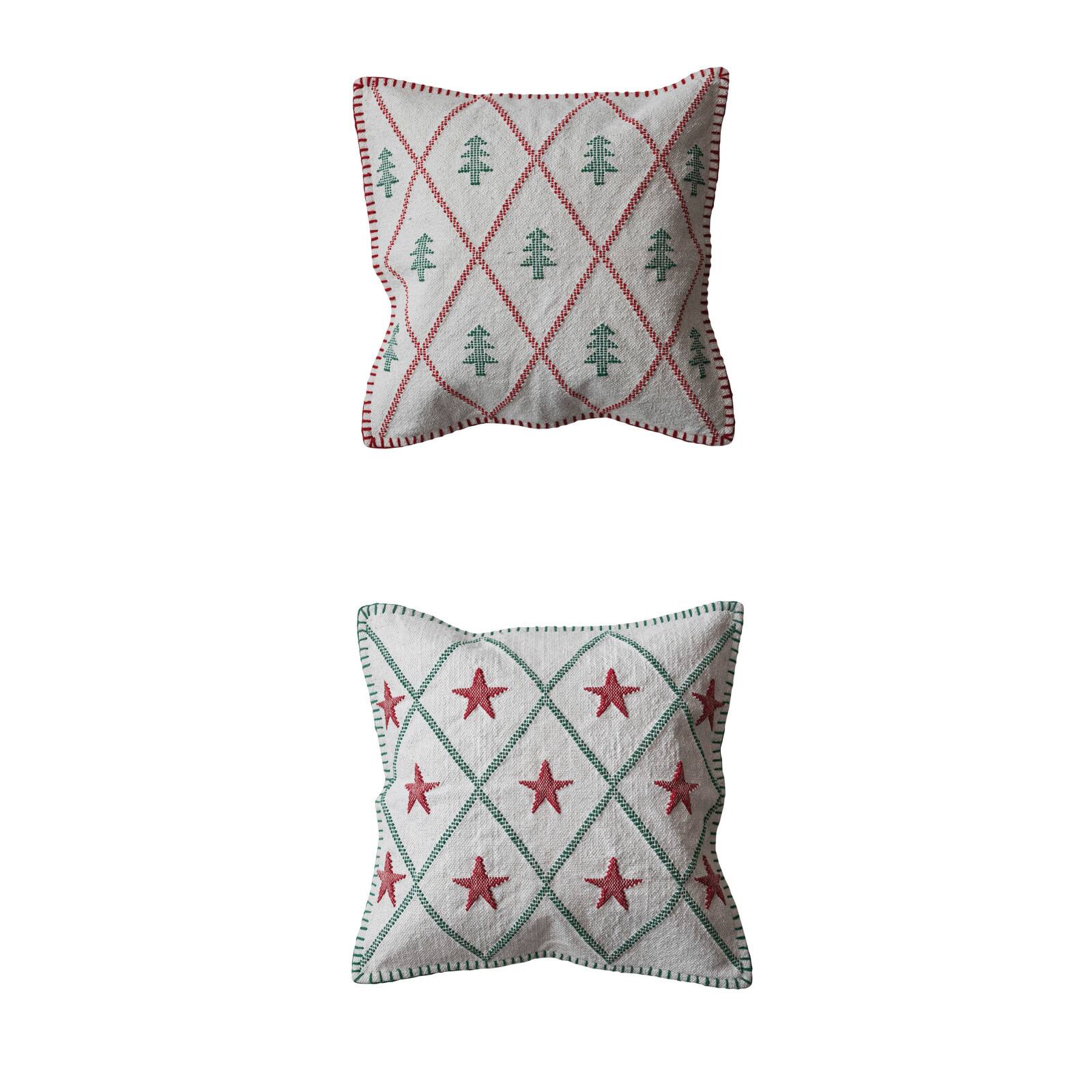 Hello Honey&#xAE; 18&#x22; Embroidered Tree &#x26; Star Woven Cotton Throw Pillow Set