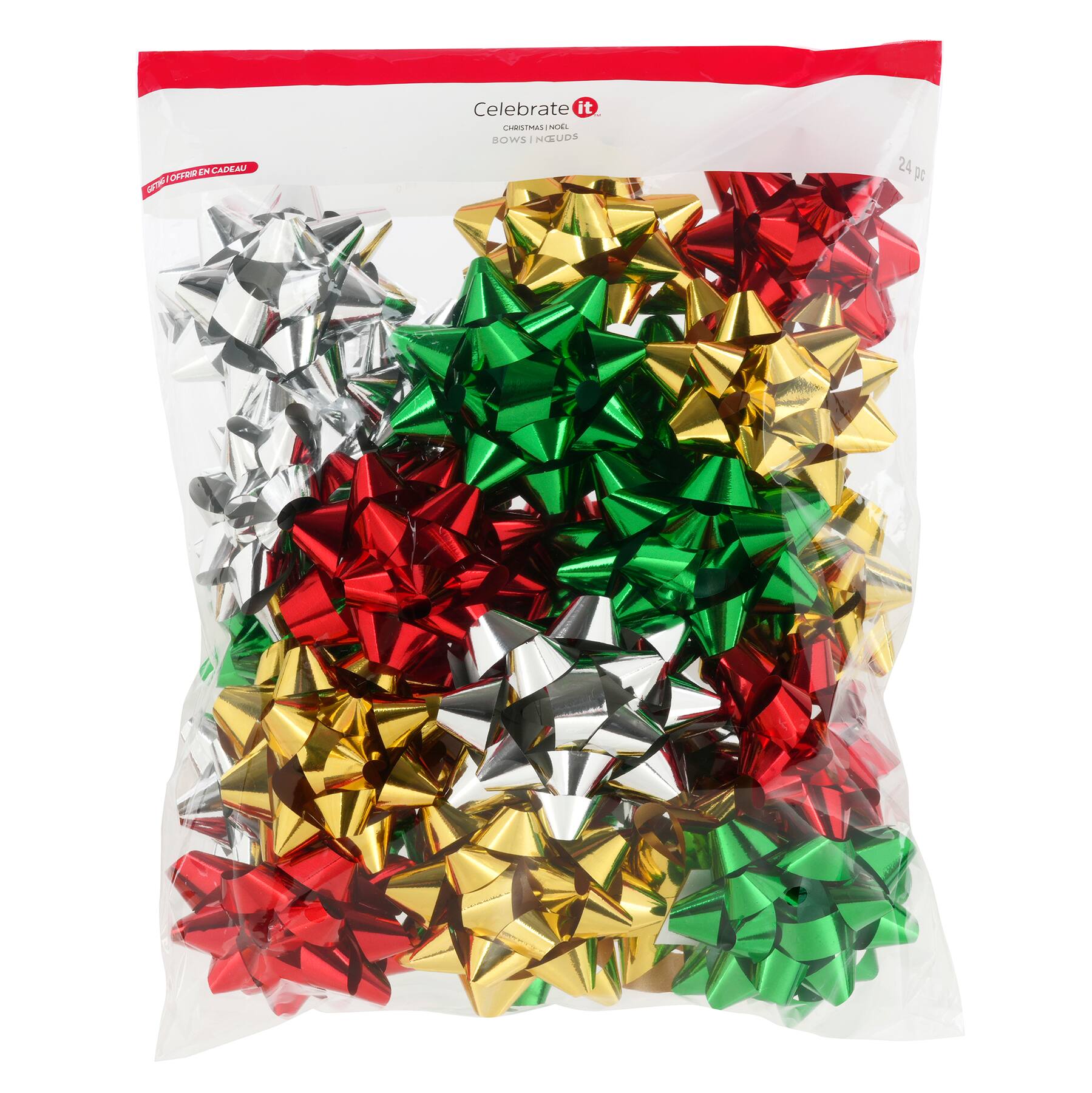 Red & Green 3D Metallic Christmas Bow Stickers -12 Count