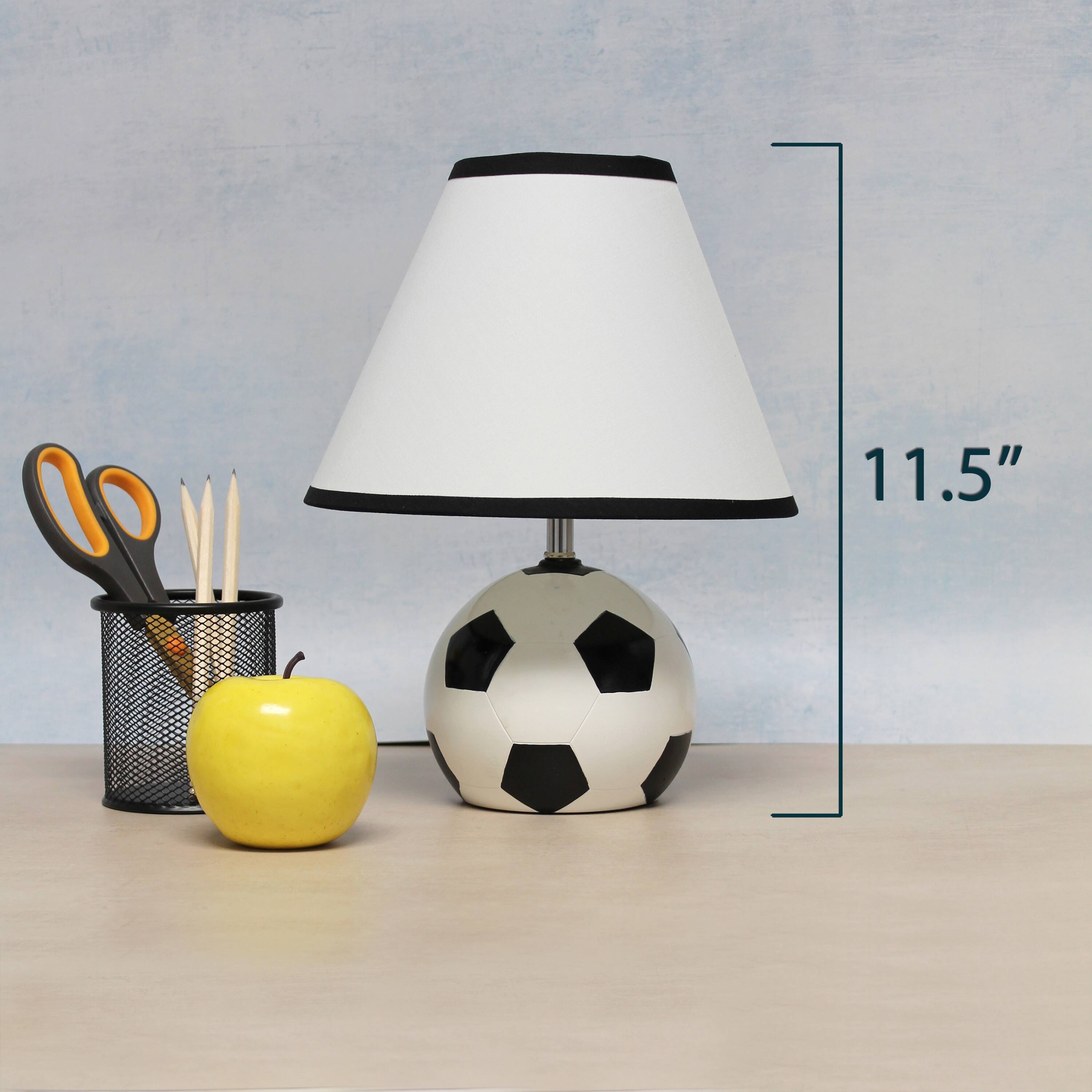 Simple Designs&#x2122; 11.5&#x22; Soccer Ball Base Table Lamp with White Shade Black Trim