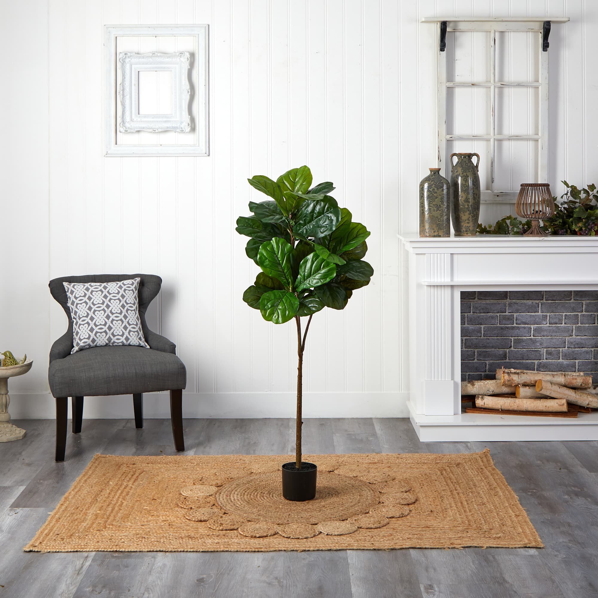 4.5ft. Fiddle Leaf Tree with White Planter