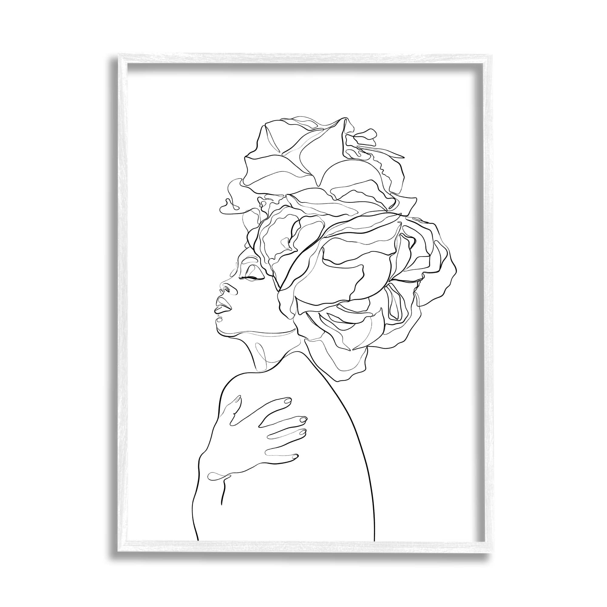 Stupell Industries Woman Slouching with Headwrap Minimalism Linework in White Frame Wall Art