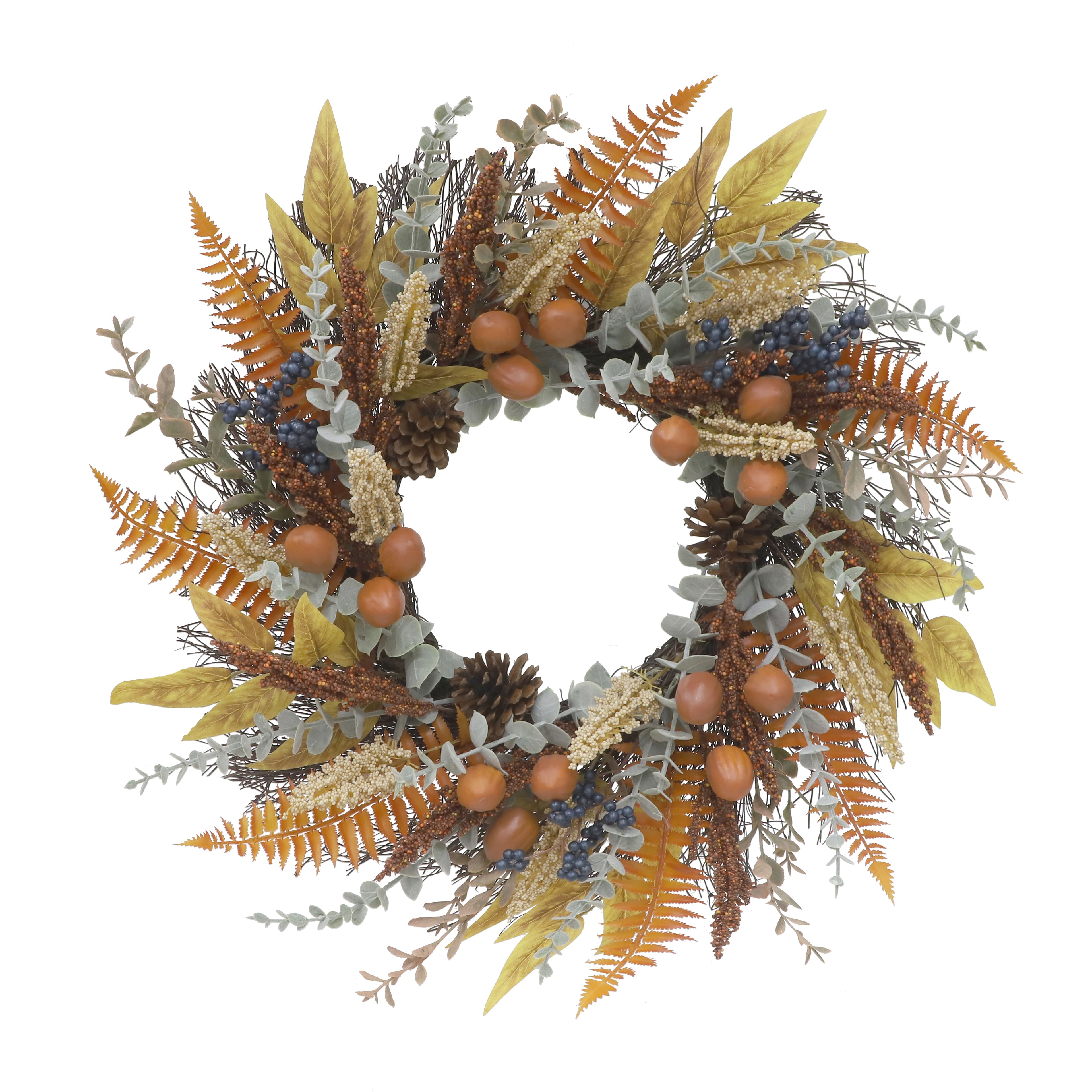 22" Brown & Blue Mixed Eucalyptus & Pinecone Wreath by Ashland®