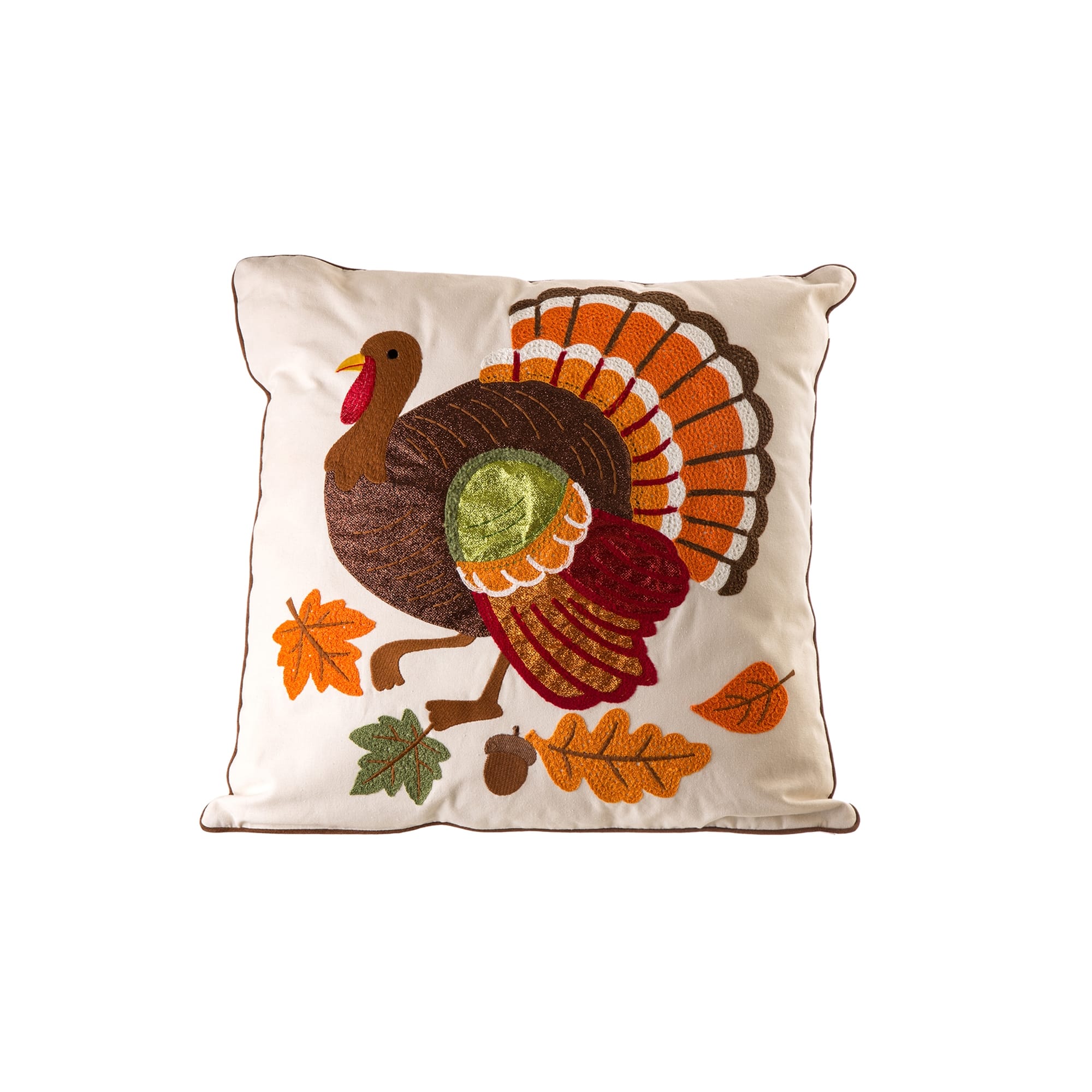 Glitzhome® Cotton Embroidered Turkey Pillow Cover