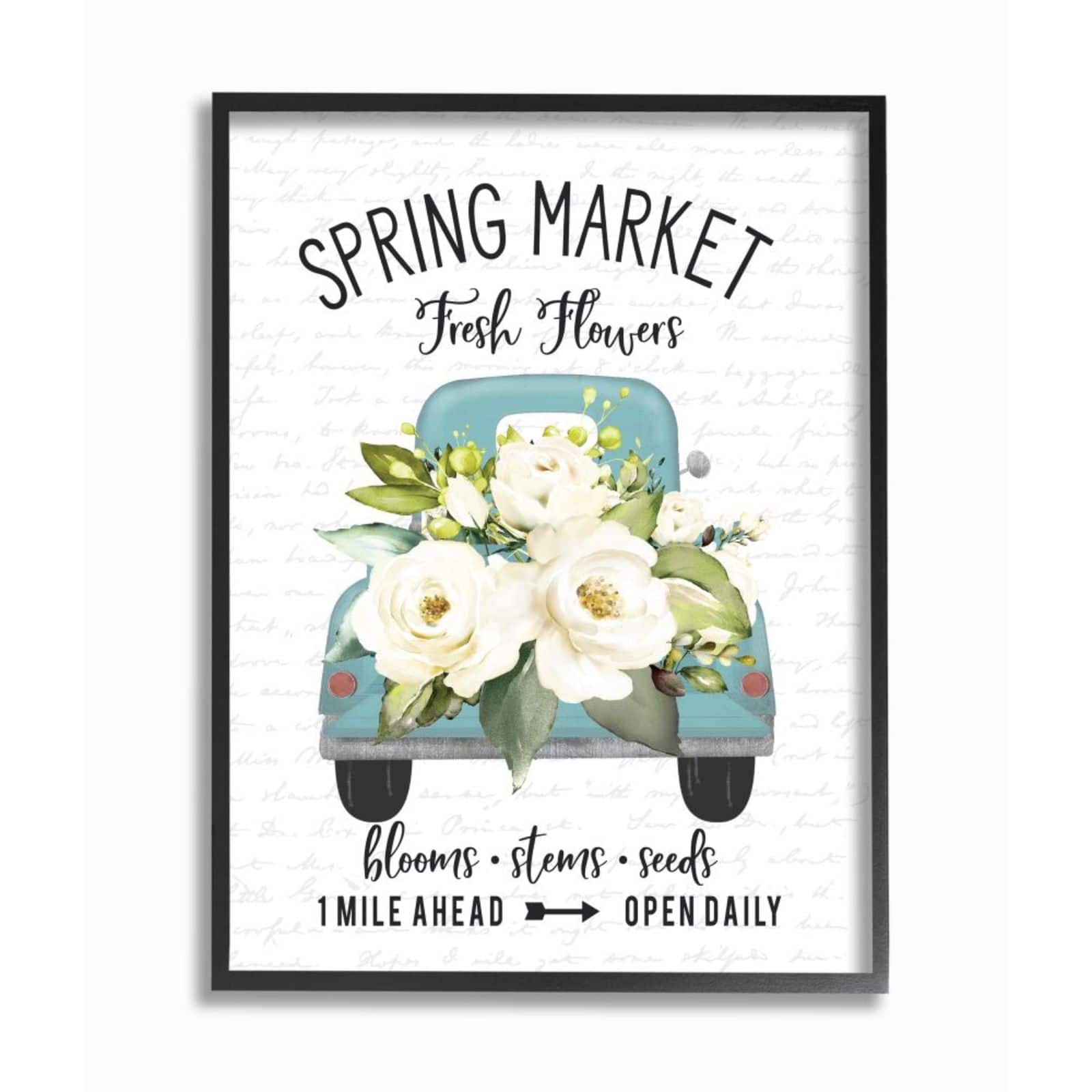 Stupell Industries Spring Market Truck With Countryside Flowers Black Framed Wall Art