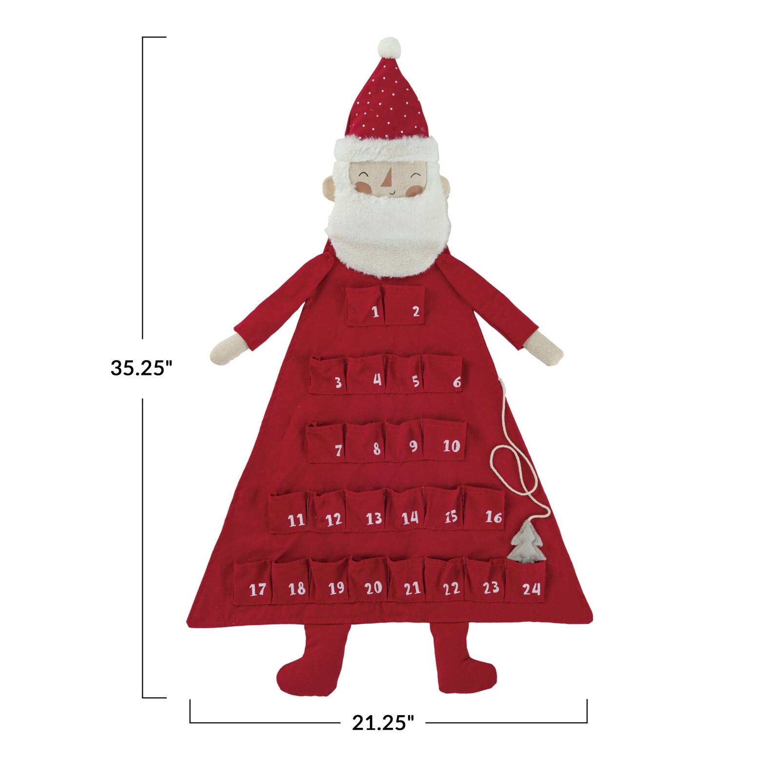 Hello Honey&#xAE; 35.25&#x22; Red &#x26; White Jolly Santa Fabric Advent Calendar