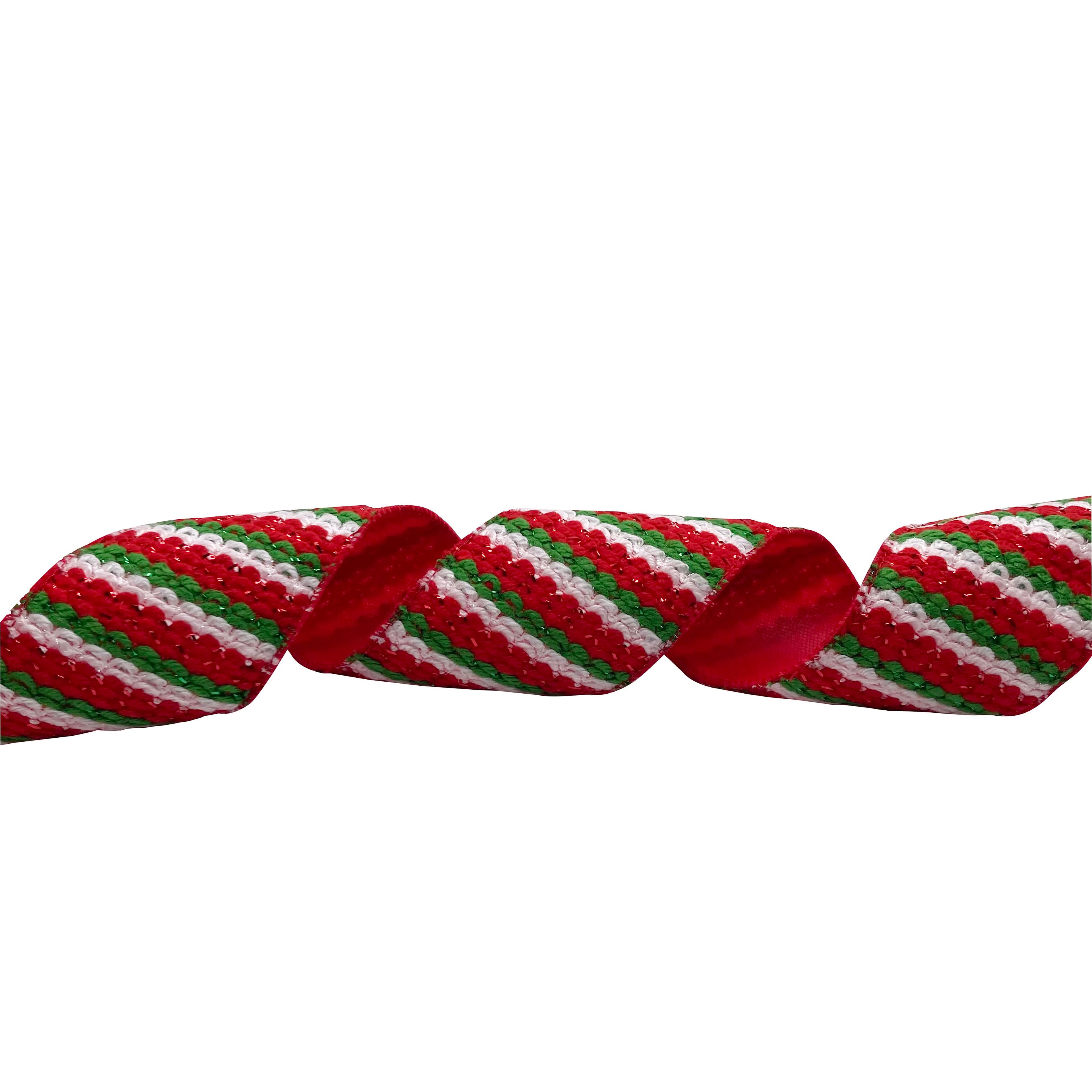 3.5&#x22; x 15ft. Red, White &#x26; Green Woven Wired Striped Ribbon by Celebrate It&#xAE; Christmas