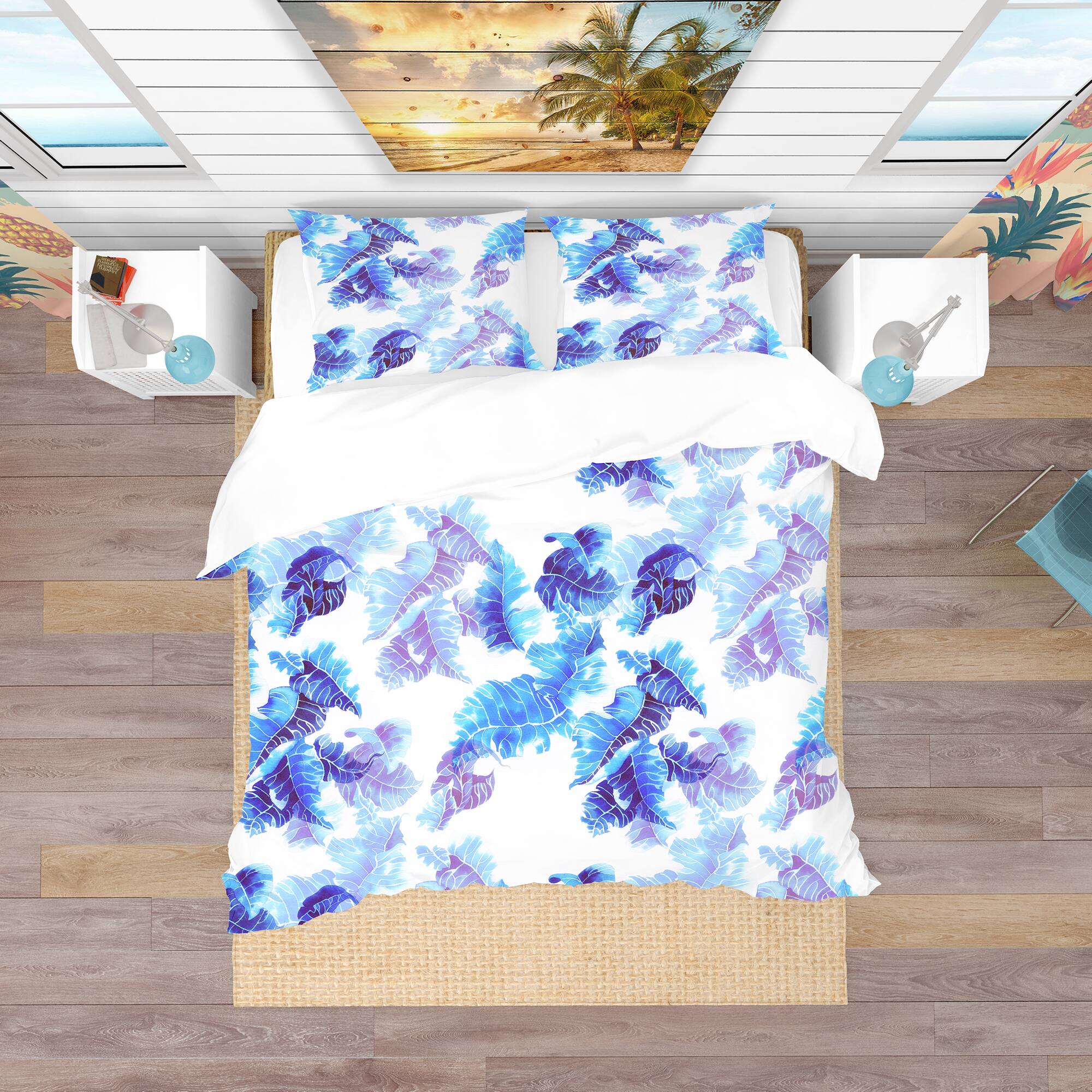 Designart &#x27;Abstract Leaves Pattern&#x27; Tropical Bedding Set - Duvet Cover &#x26; Shams