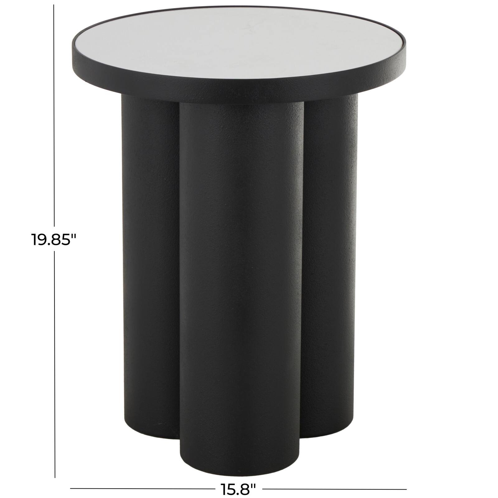 19.75" Black Metal Side End Accent Table with White Marble Tabletop