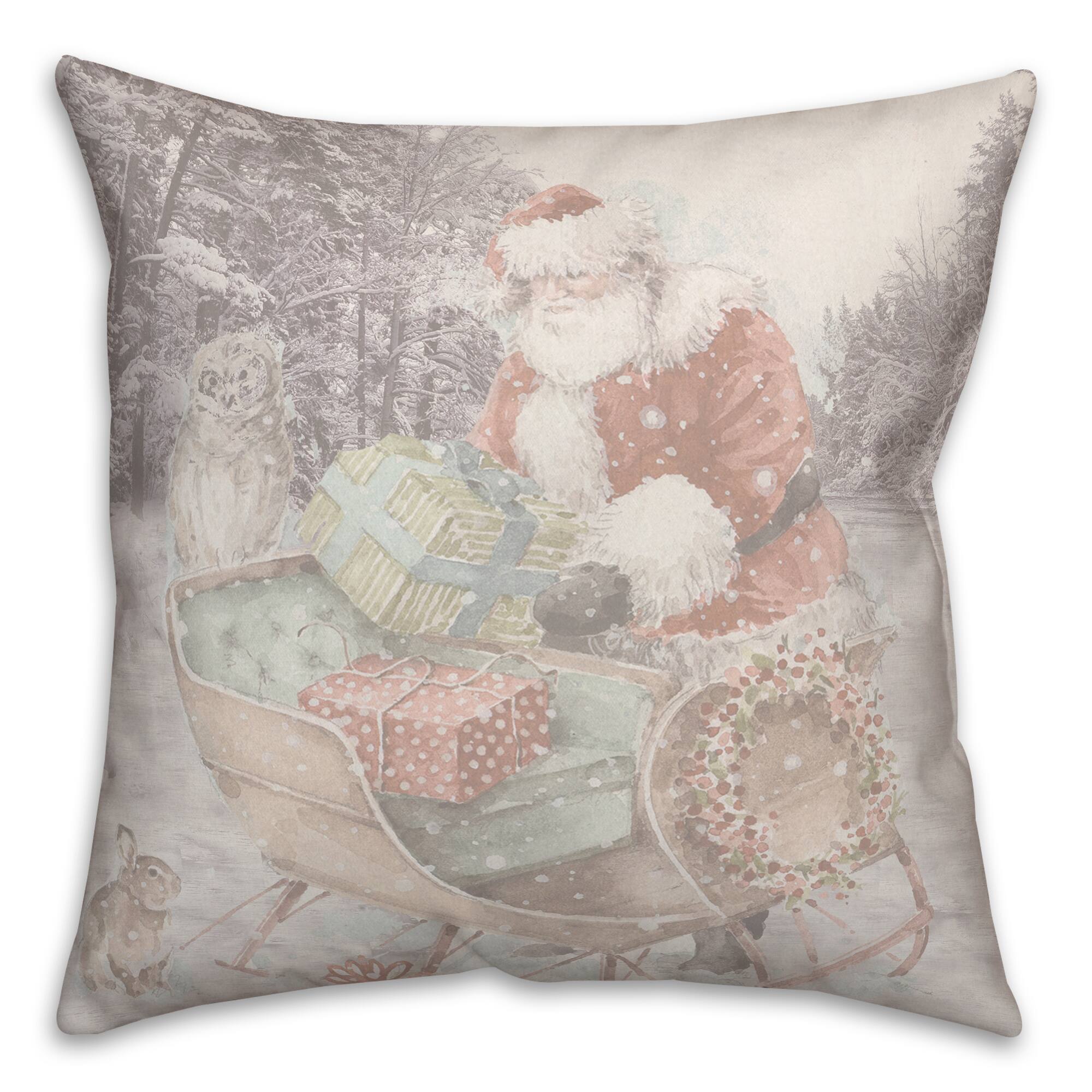 Snowy Sleigh 18&#x22; x 18&#x22; Indoor/Outdoor Pillow