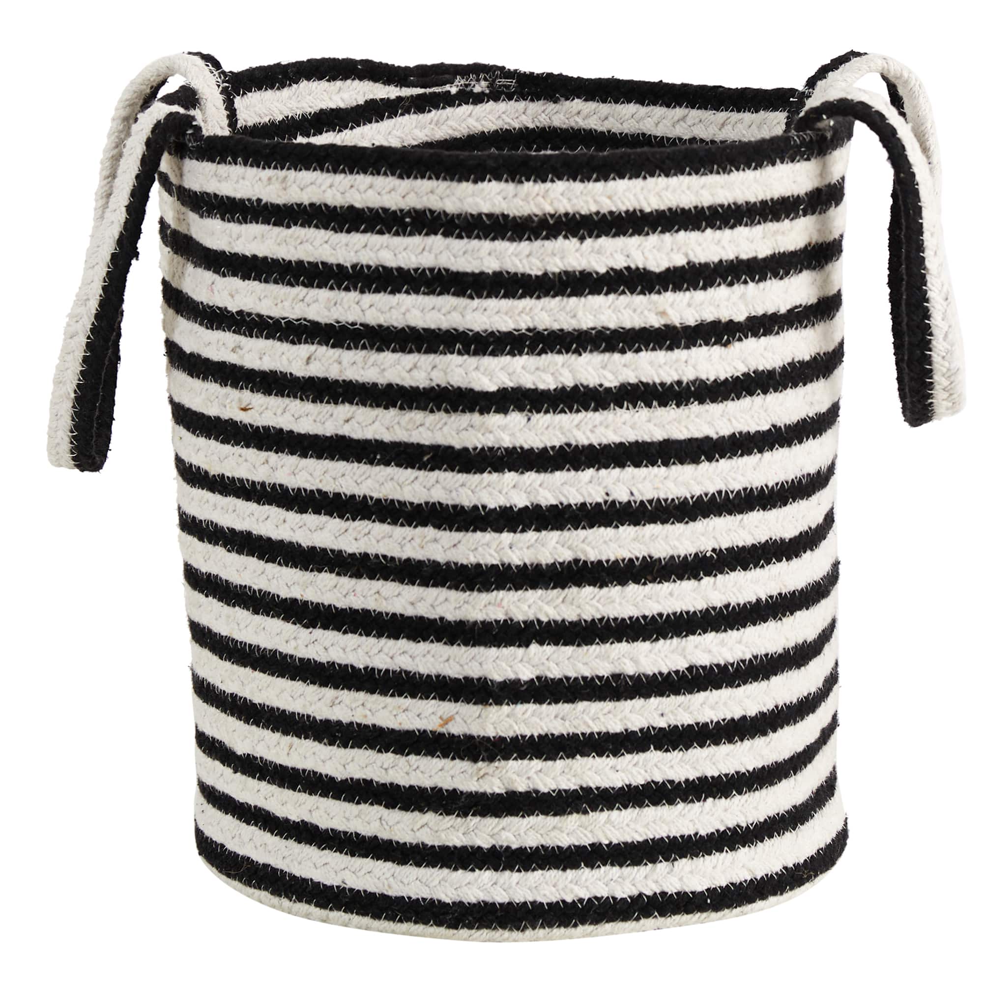 13'' Black & White Striped Natural Cotton & Jute Basket Planter