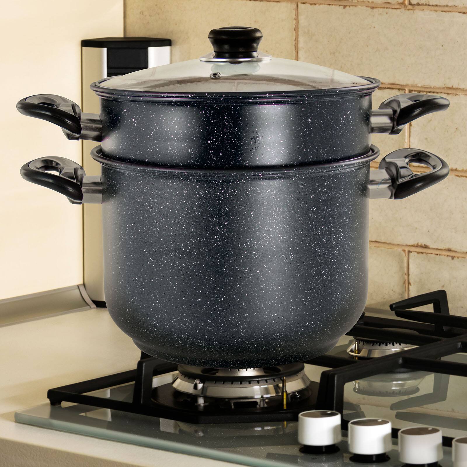 Gibson Home® Leighton 3-Piece 8.5qt. Black Nonstick Steel Pasta Pot with Steamer