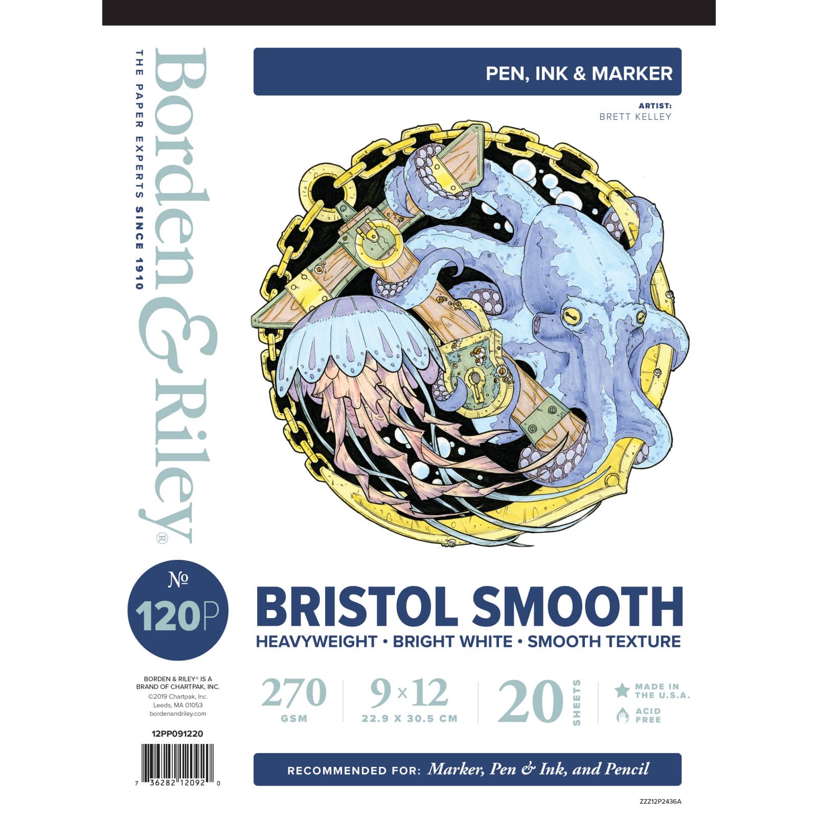 Borden & Riley® No. 120P Bristol Smooth Paper Pad, 9" x 12"