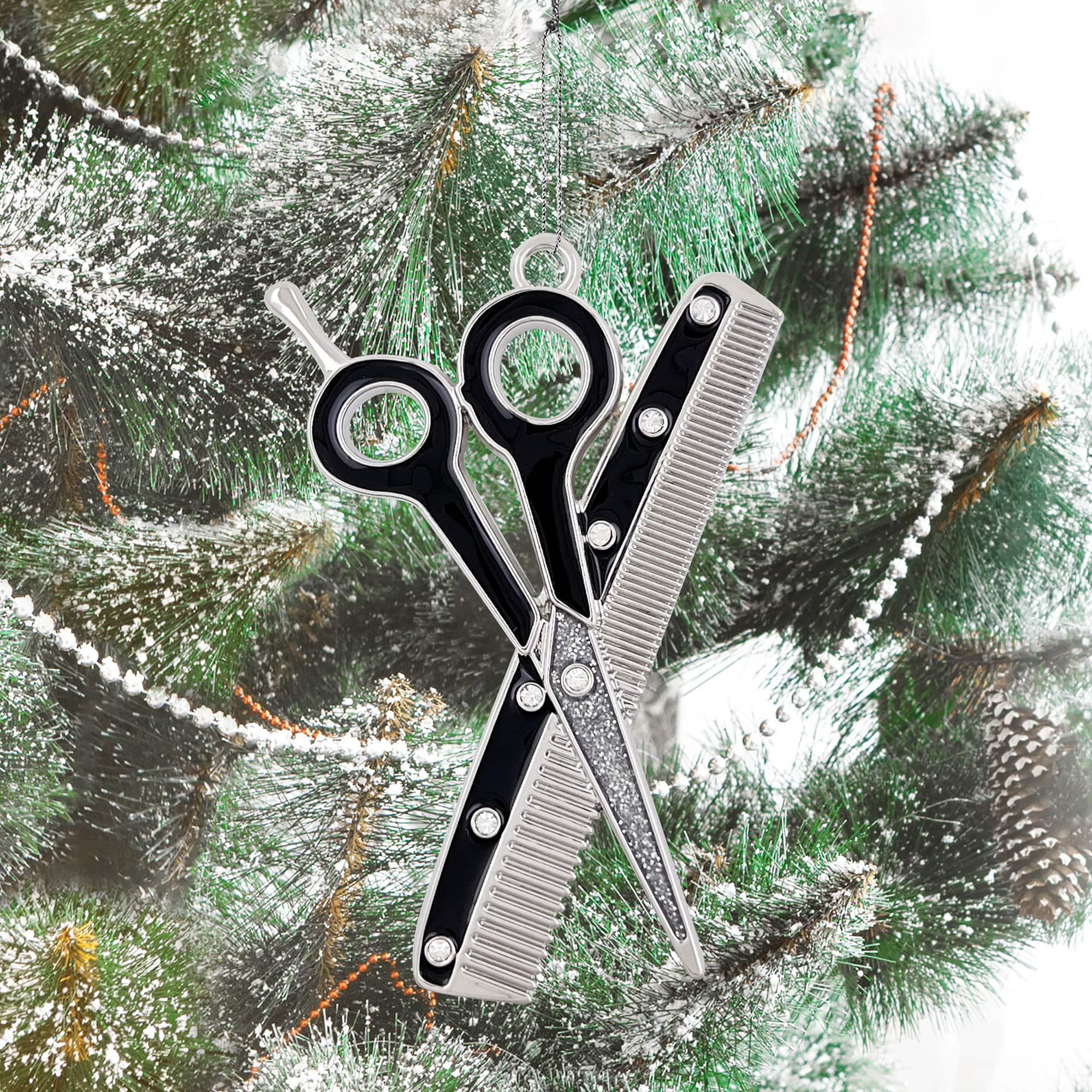 3.25&#x22; Salon Scissors &#x26; Comb Enameled Metal Ornament by Ashland&#xAE;