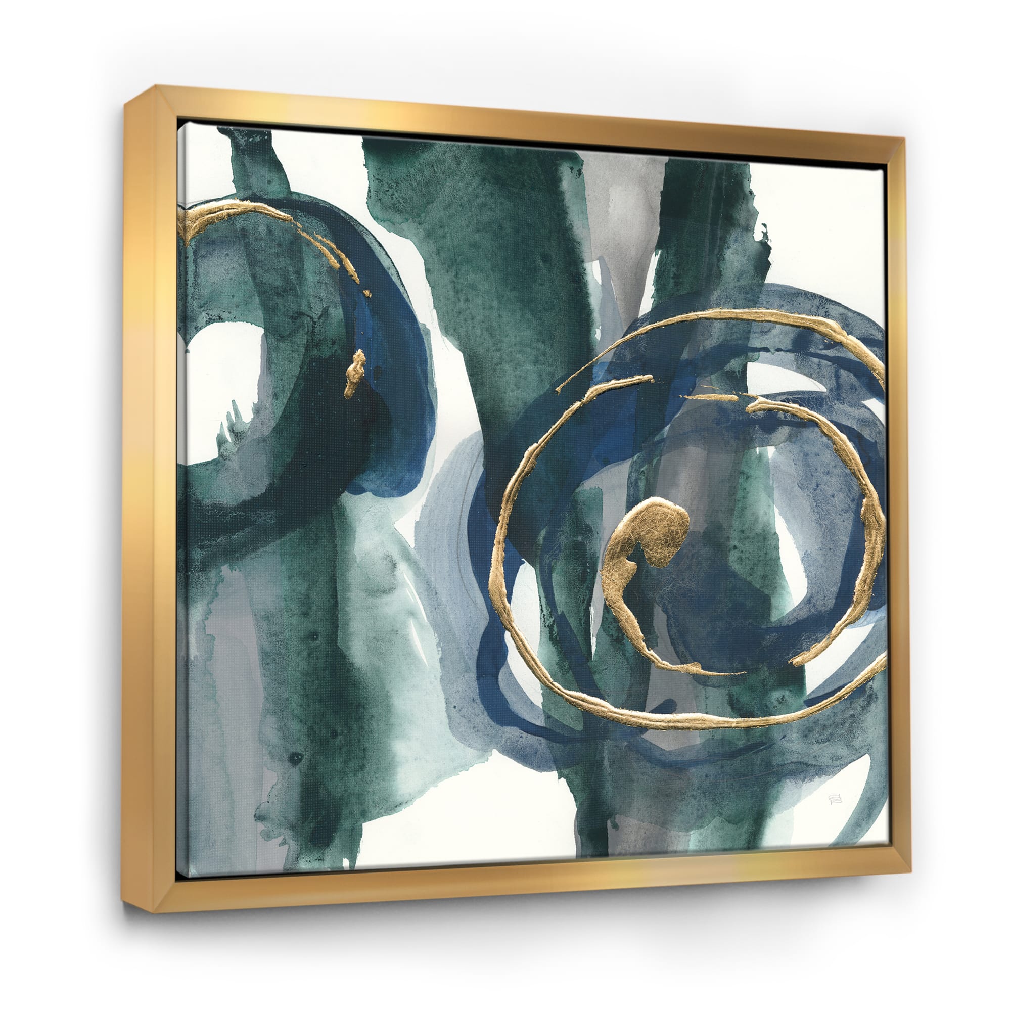 Designart - Mettalic Indigo and Gold III - Posh &#x26; Luxe Framed Canvas