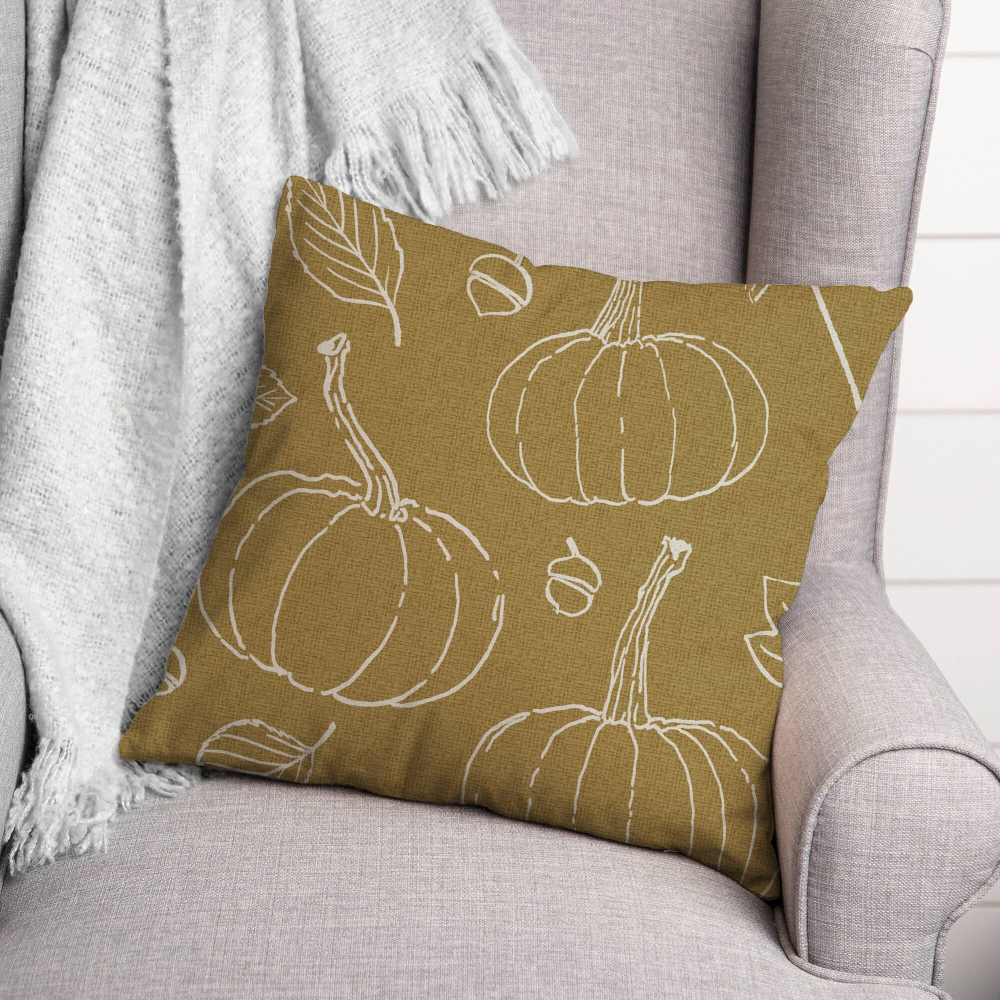 Mustard Yellow Fall Pattern Throw Pillow