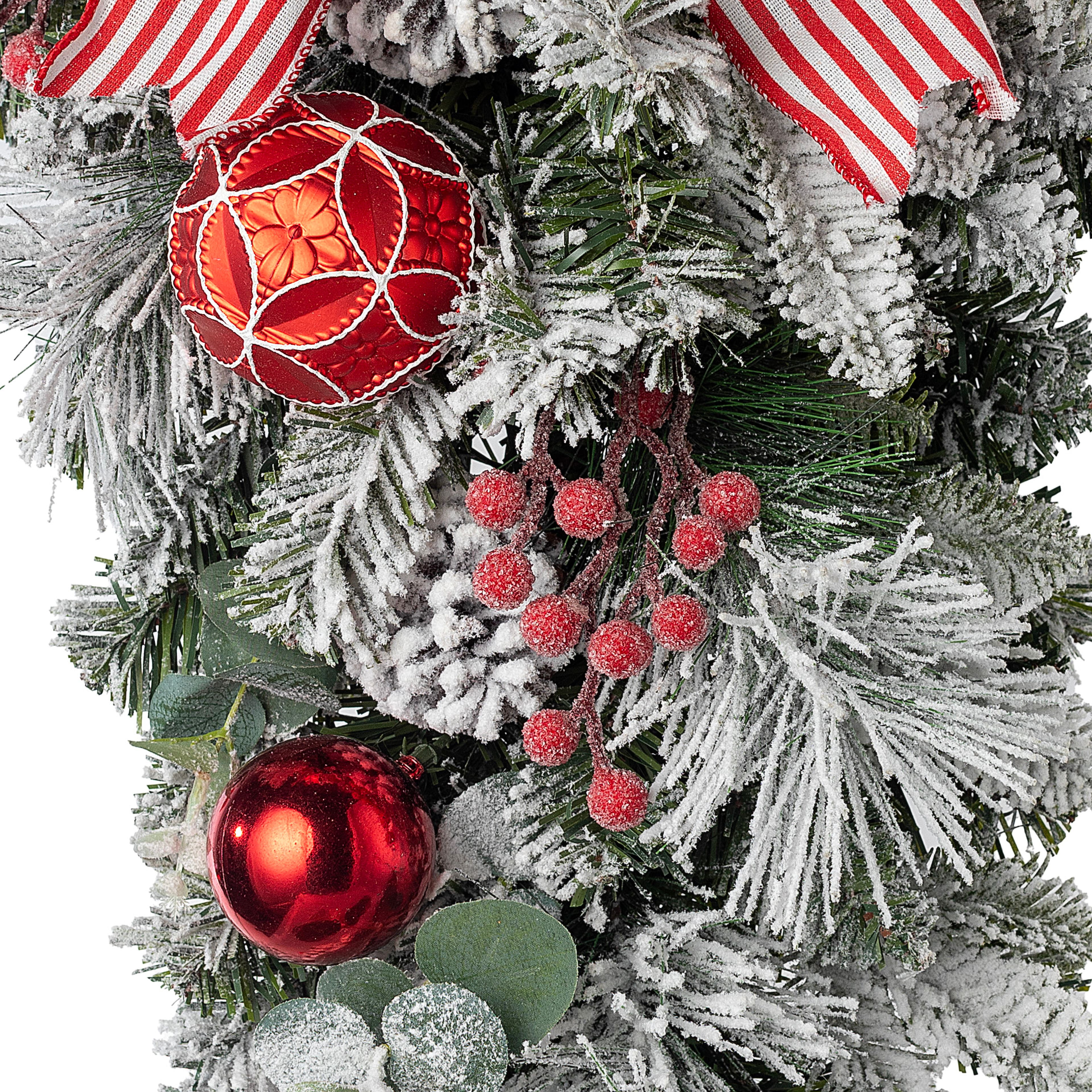 28&#x22; Snowy Pine Teardrop with Red &#x26; White Striped Bow by Ashland&#xAE;