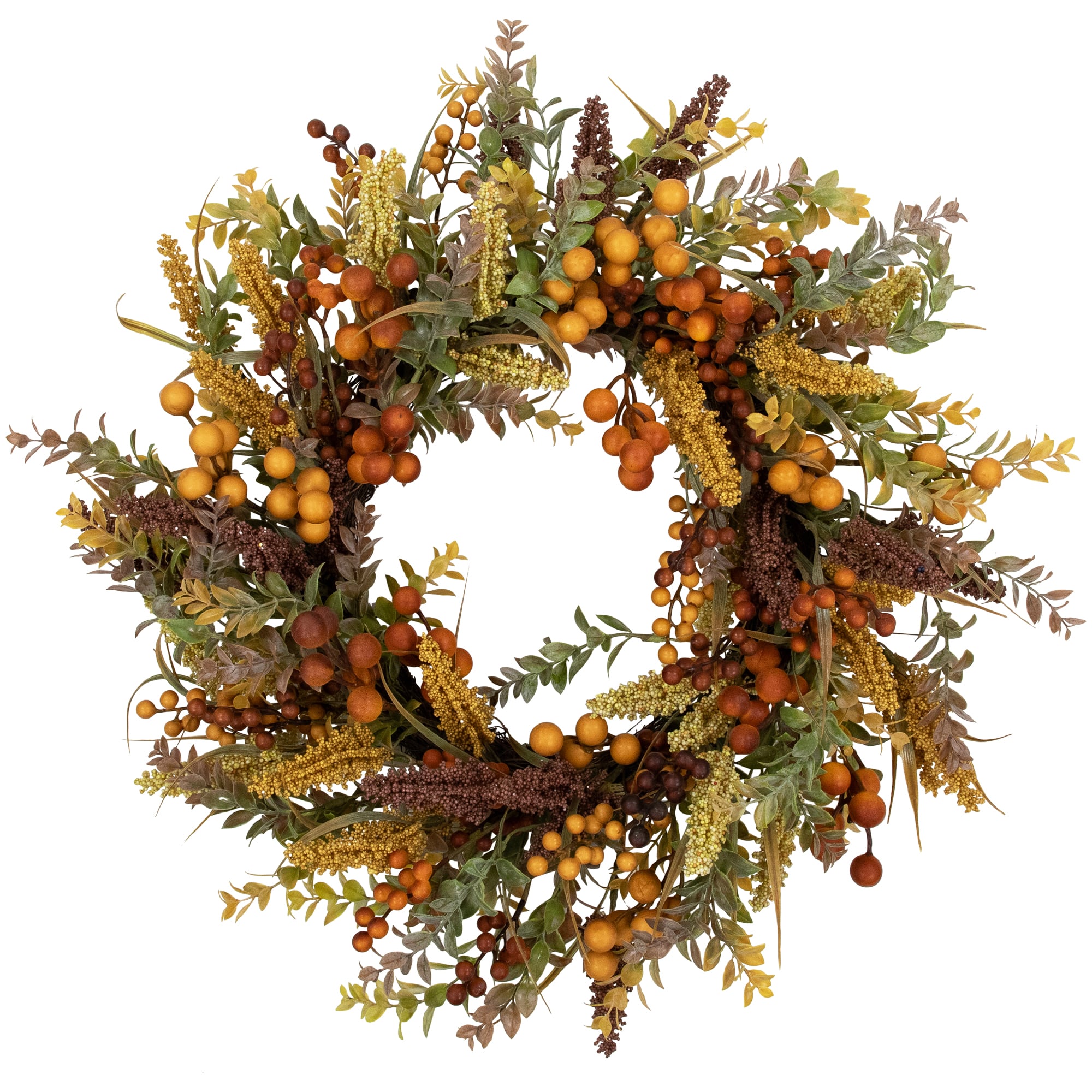 24&#x22; Real Touch&#x2122;&#xFE0F; Mixed Foliage &#x26; Berries Fall Harvest Wreath