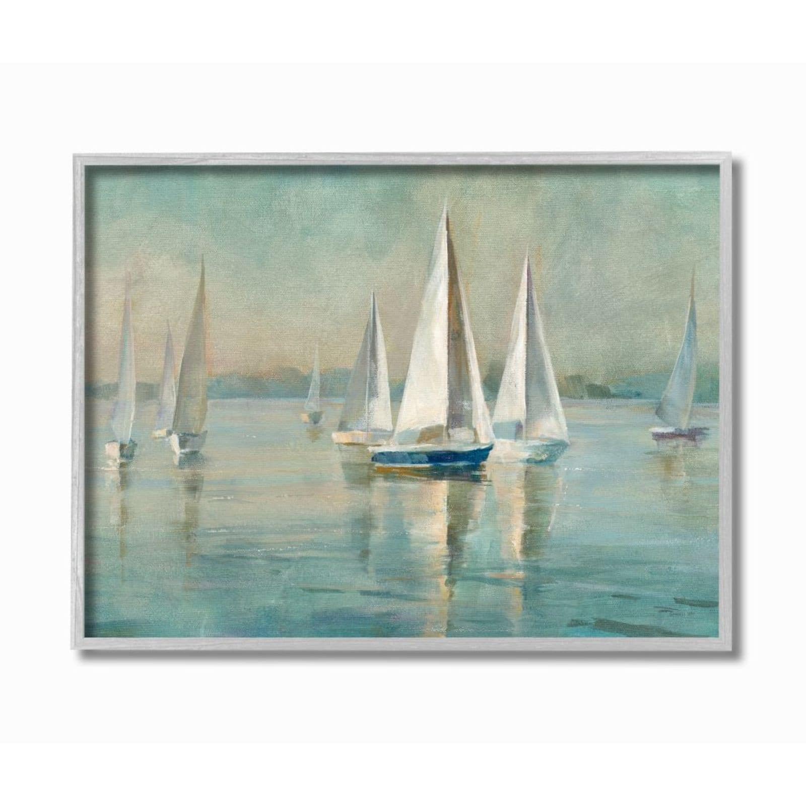 Stupell Industries Traditional Sailboats Relaxed Nautical Painting Gray Framed Wall Art