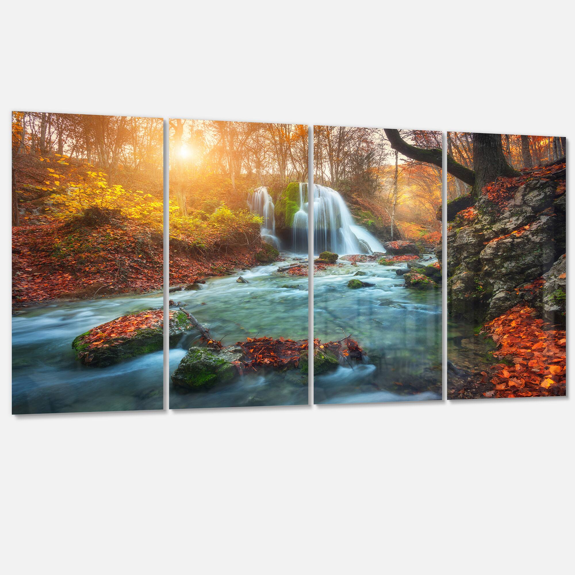 Designart - Fast Flowing Fall River in Forest - Landscape Photography Canvas Print