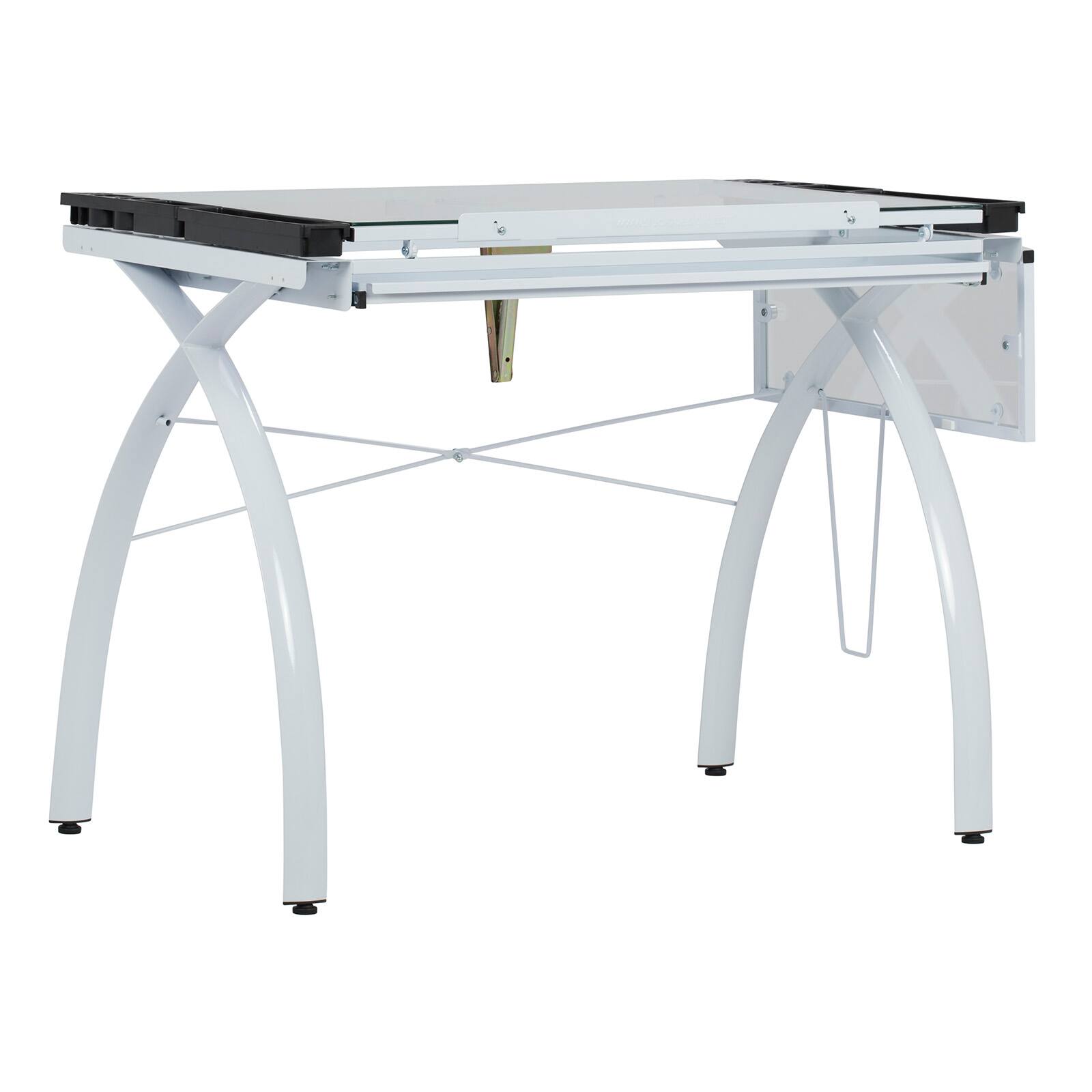 Studio Designs Futura Glass Top Craft Station with Folding Shelf in White